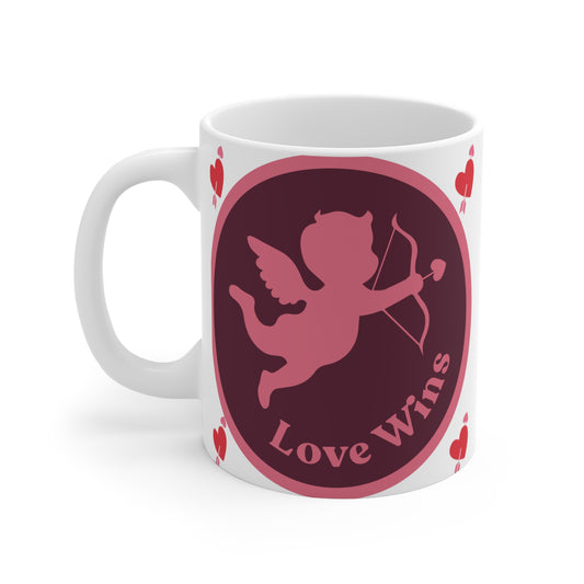 Our cute "Love Wins" 11oz mug with cupid design is a thoughtful gift for couples or loved ones. Perfect for home or office! An ideal Valentine romantic gift. 