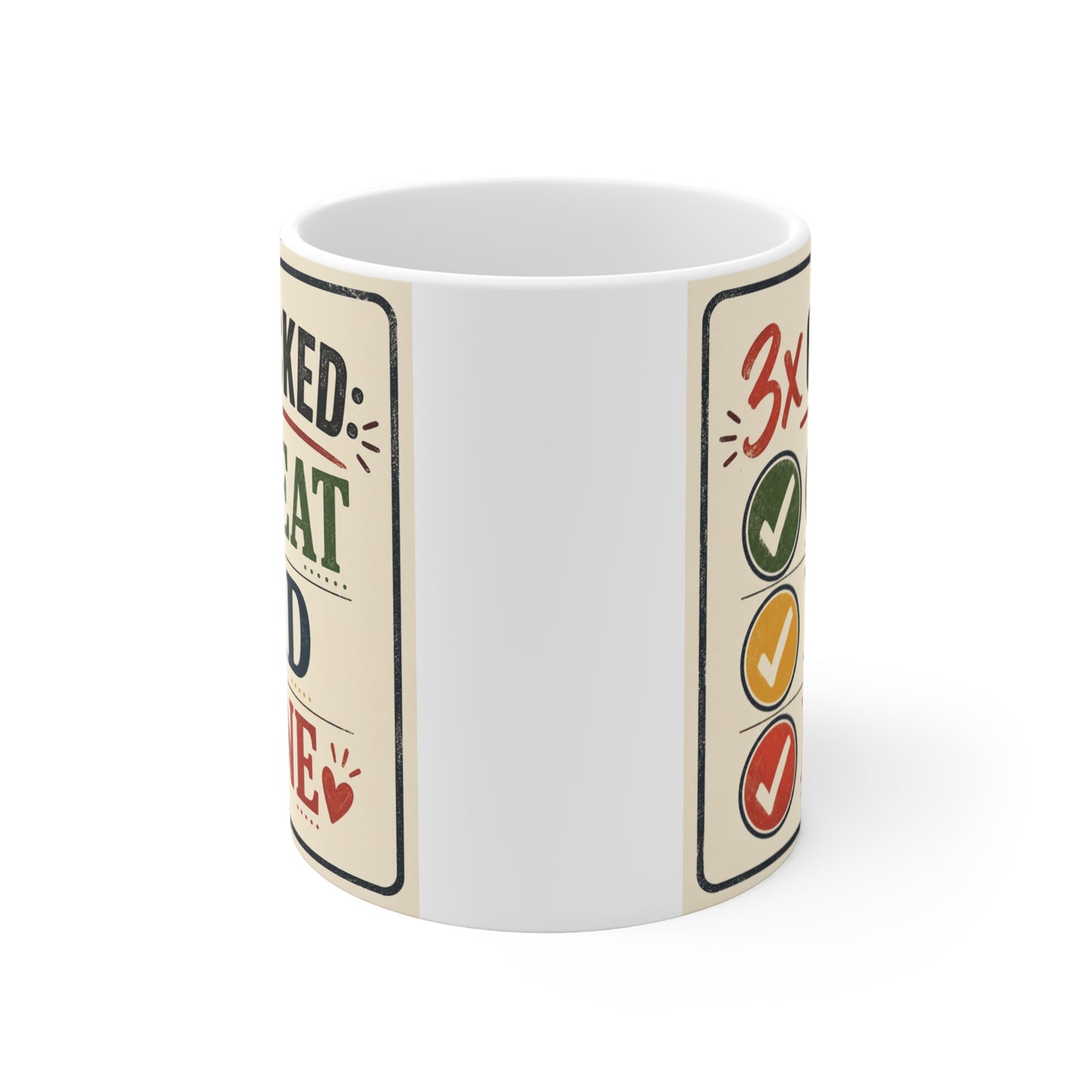 Vintage style Father’s Day mug featuring colorful checkmarks and funny Great Dad Mine typography