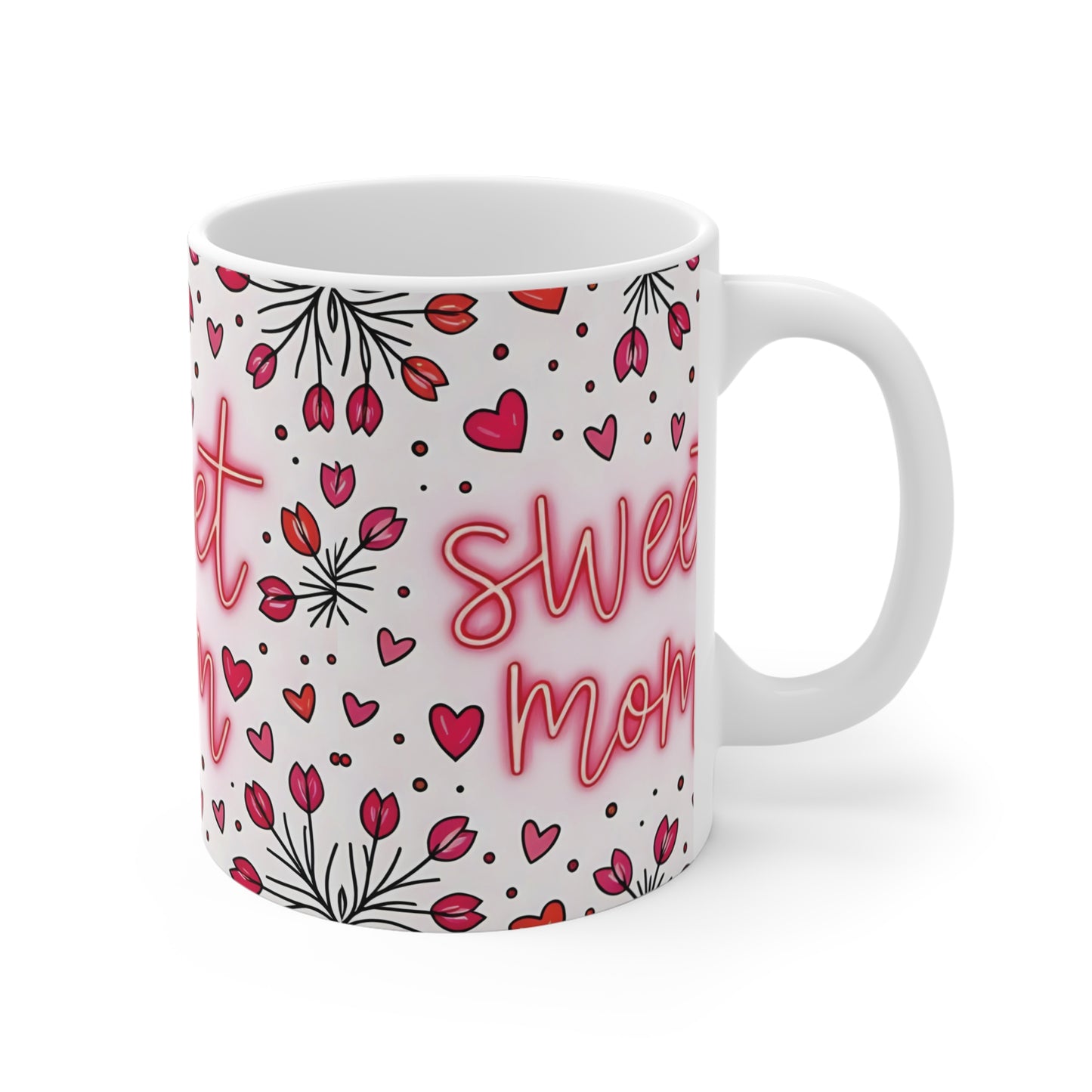 Cute mother’s day mug with floral and heart pattern for mom gift