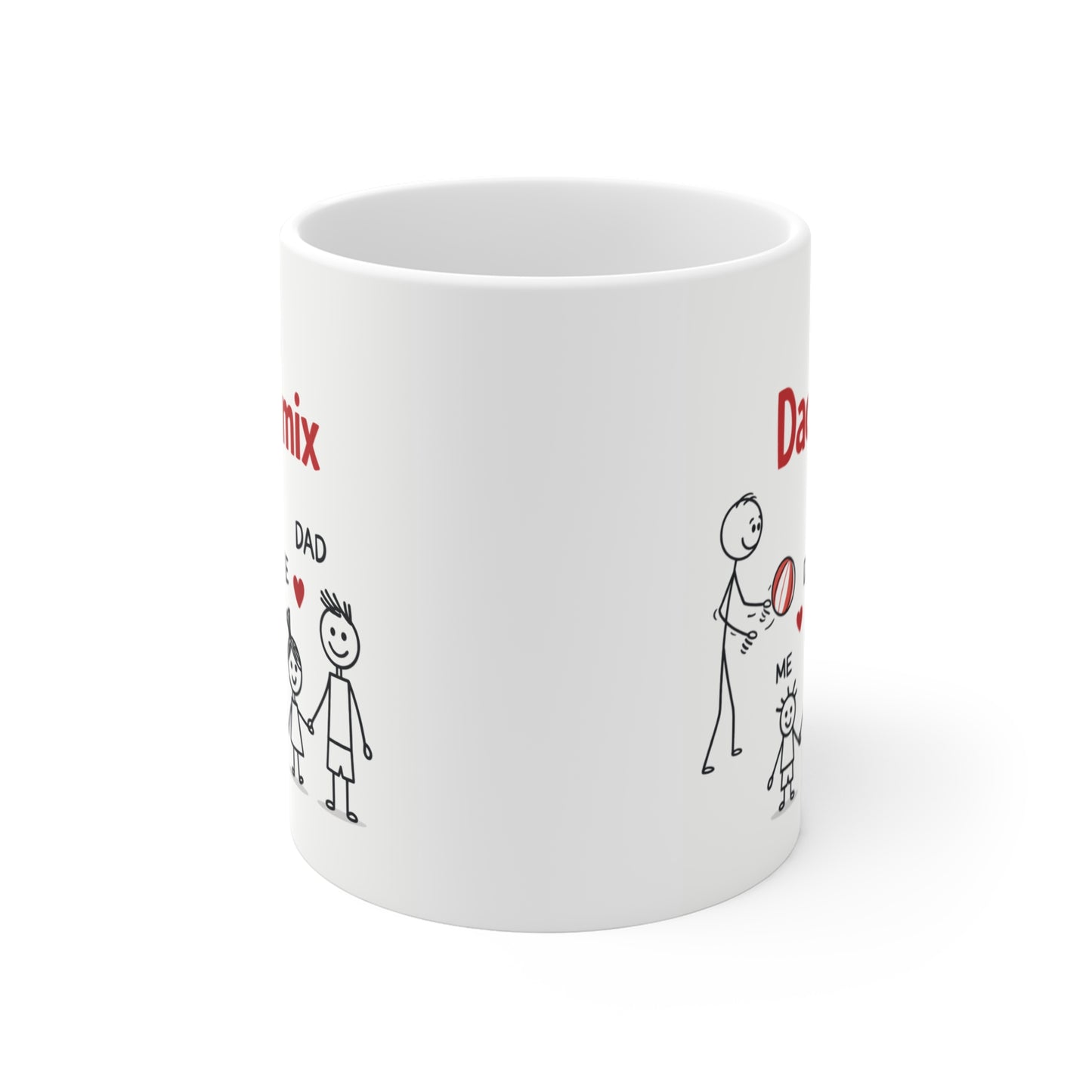 11oz ceramic funny dad mug with father and child stick figures and heart design, ideal gift for dad from son or daughter