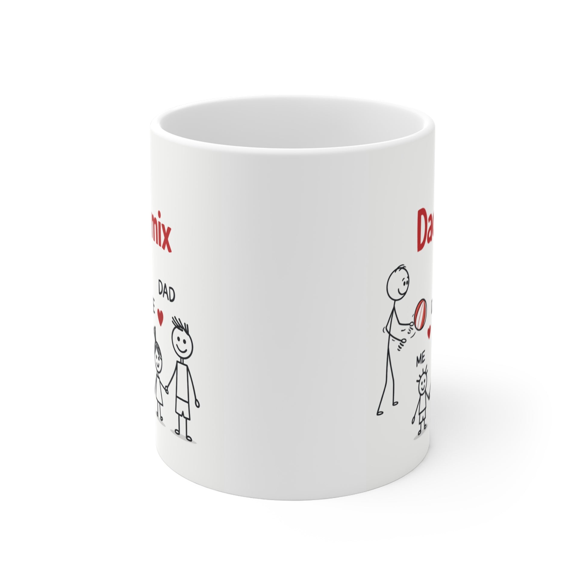 11oz ceramic funny dad mug with father and child stick figures and heart design, ideal gift for dad from son or daughter