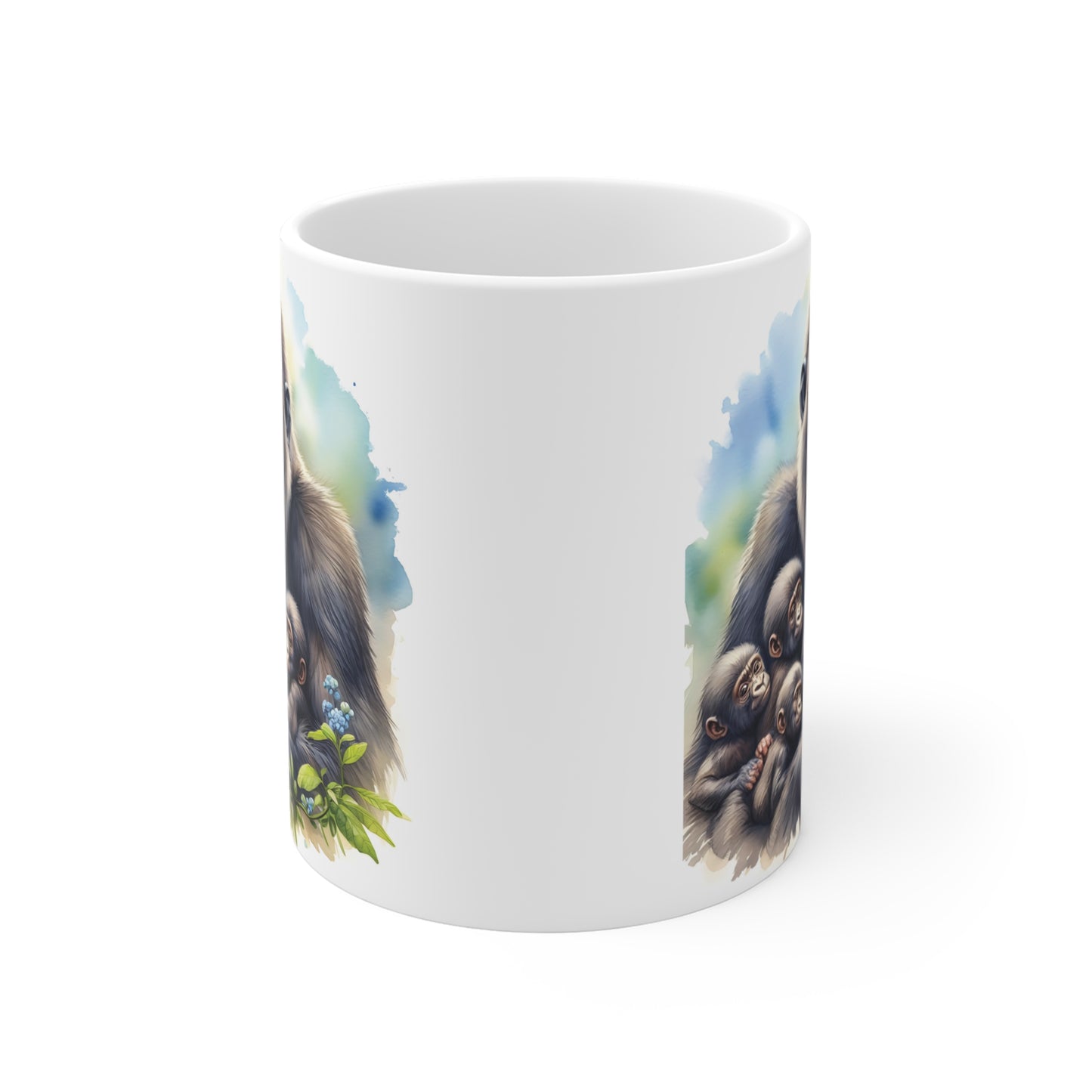 Cute Gorilla Family Mug – Realistic Gorilla with Baby Gorillas Animal Art Ceramic Coffee Cup for Nature and Wildlife Lovers