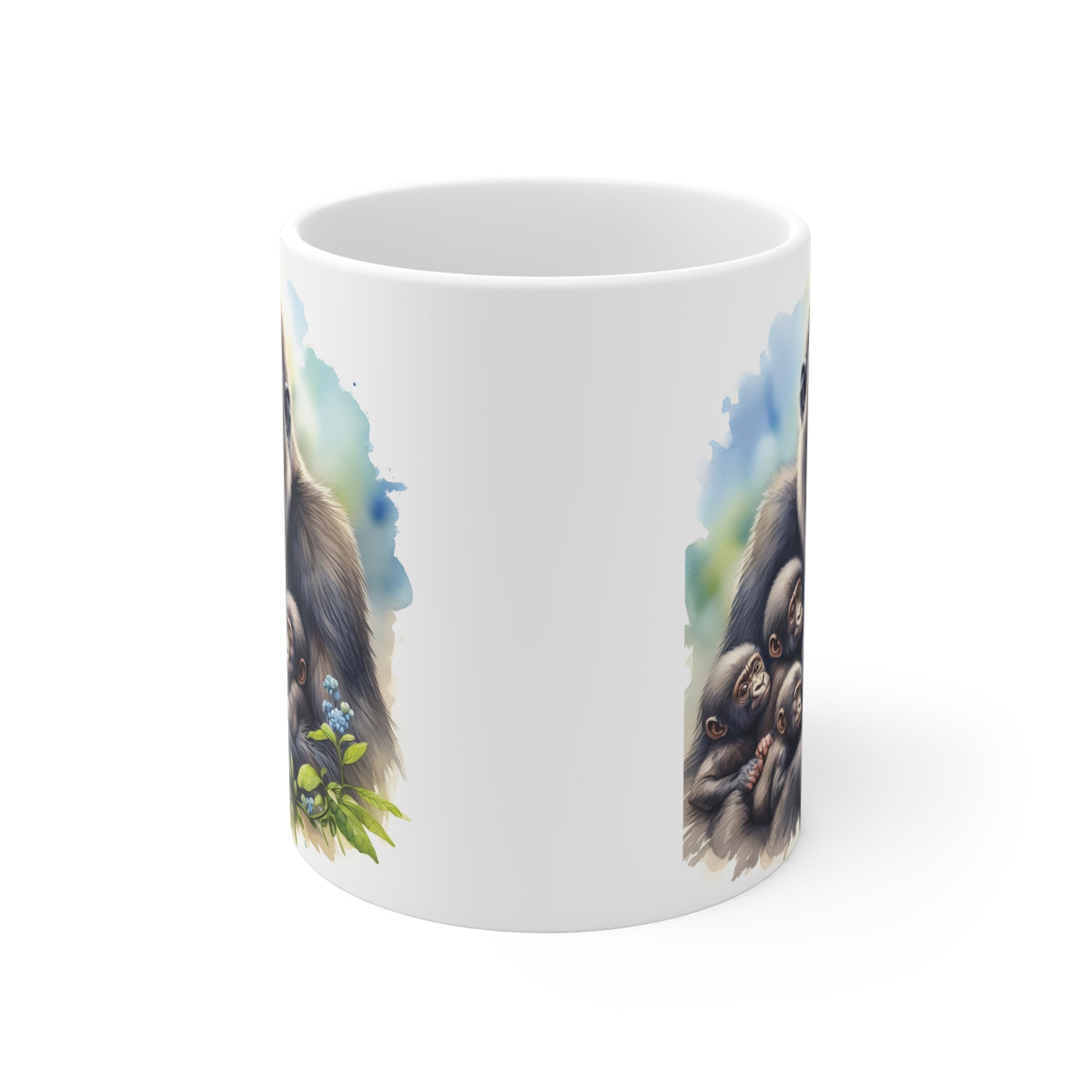 Cute Gorilla Family Mug – Realistic Gorilla with Baby Gorillas Animal Art Ceramic Coffee Cup for Nature and Wildlife Lovers