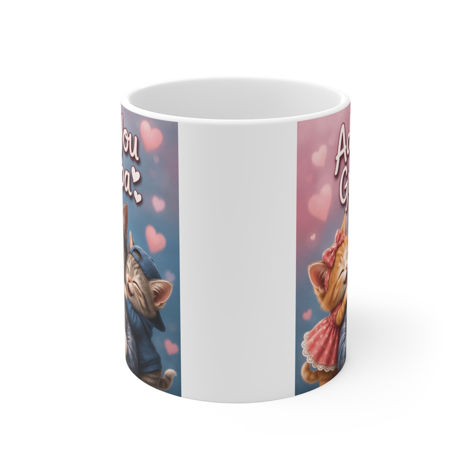Grandpa coffee mug with cute cat family illustration and Adore You Grandpa quote, perfect gift from grandchildren.