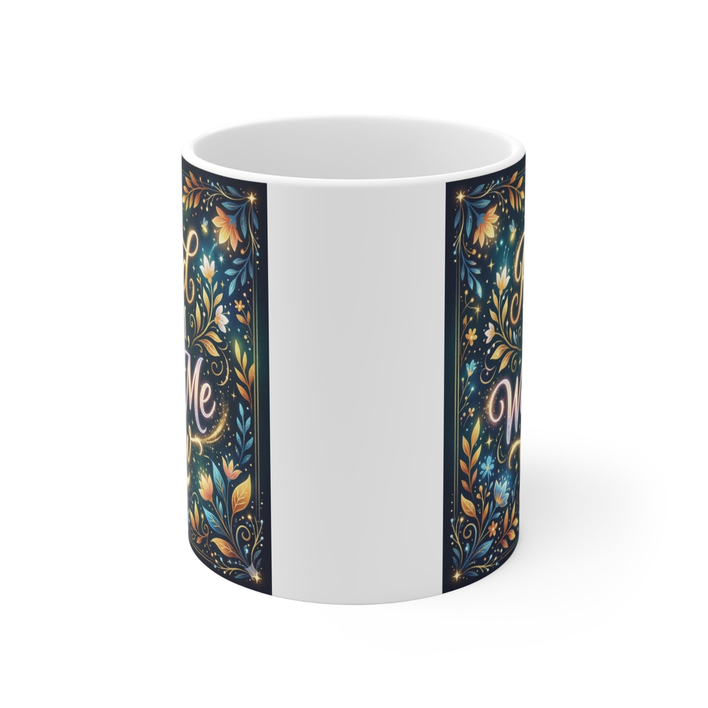 Inspirational mom coffee mug featuring “Proud Mom Watch Me Glow” quote with aesthetic floral artwork on 11oz cup