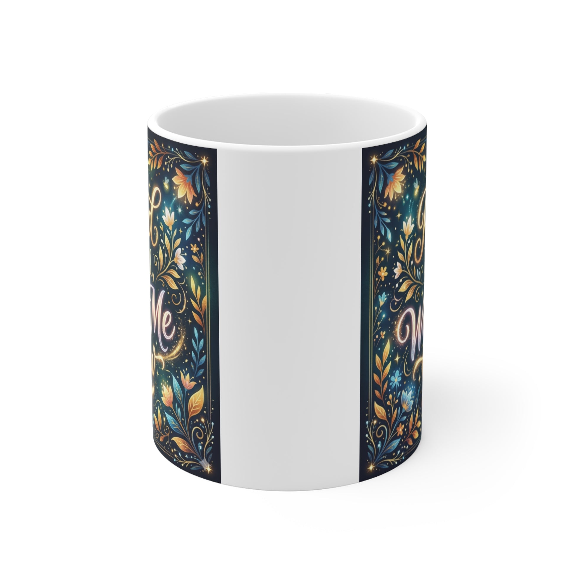 Inspirational mom coffee mug featuring “Proud Mom Watch Me Glow” quote with aesthetic floral artwork on 11oz cup
