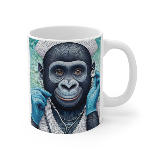 Cute Nurse Cup with Striking Mosaic Gorilla