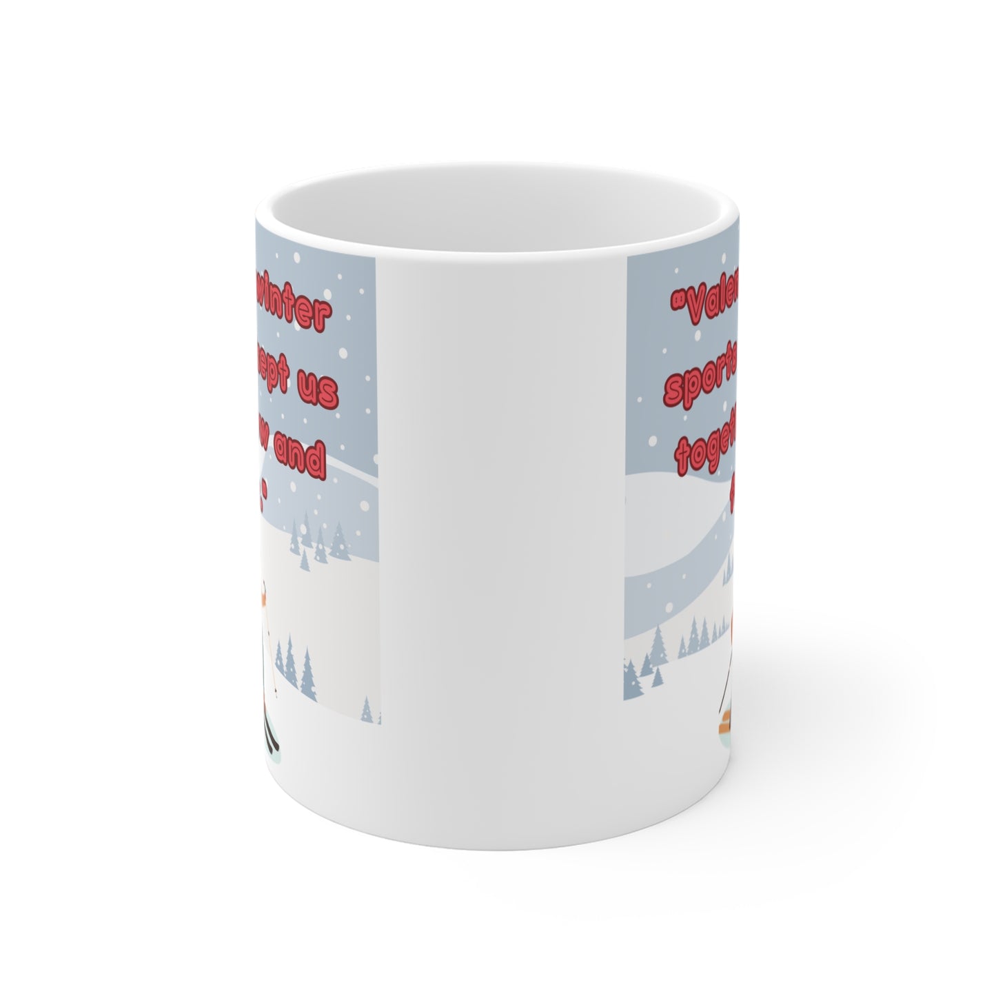 Cute winter ski couple mug with love message, Valentine’s gift idea for couples who love skiing and outdoors