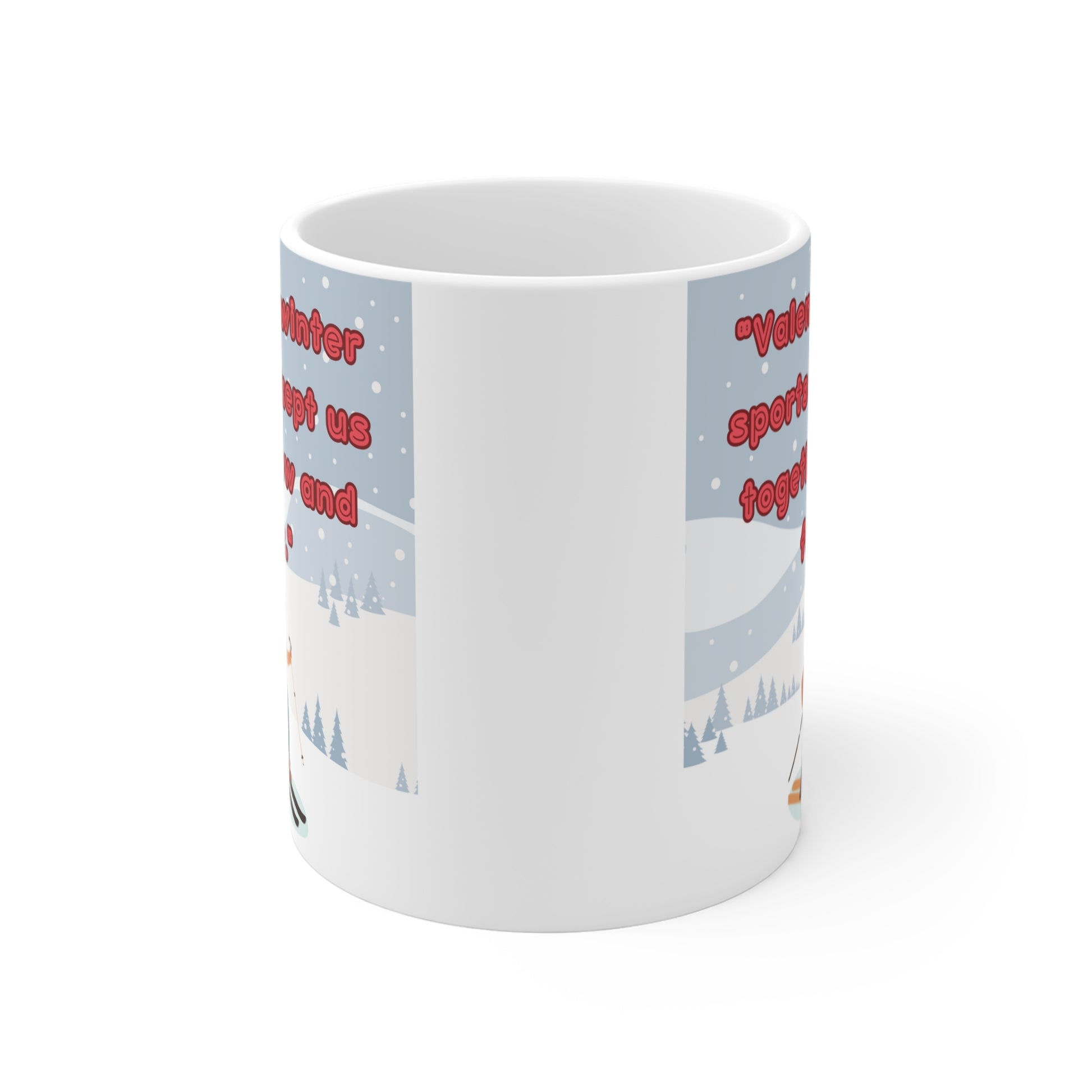 Cute winter ski couple mug with love message, Valentine’s gift idea for couples who love skiing and outdoors