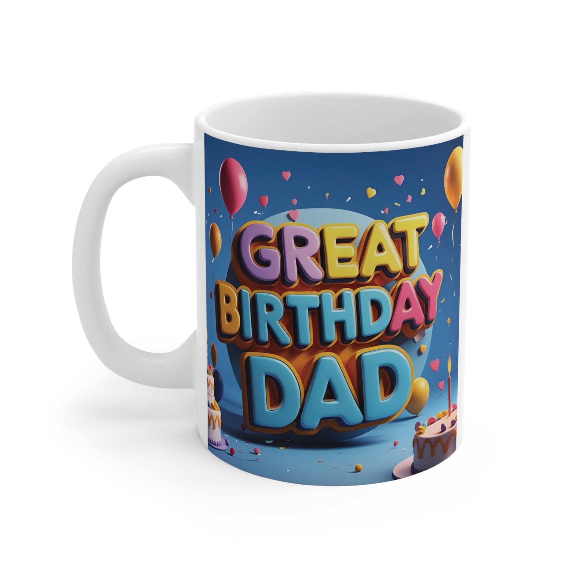 11oz birthday coffee mug gift for father with festive party graphics and colorful typography