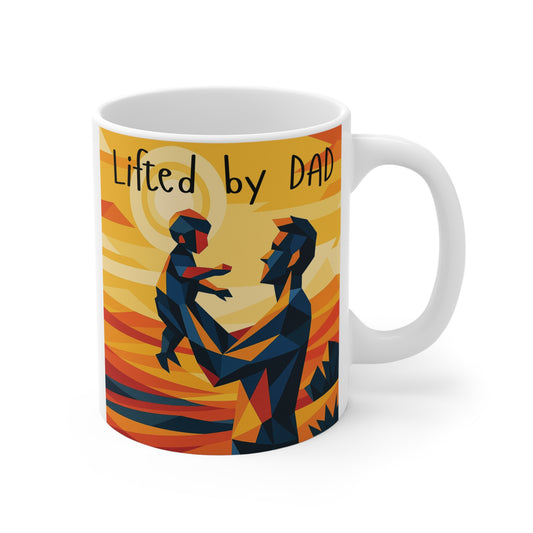 Lifted By Dad retro geometric father and child 11oz ceramic coffee mug