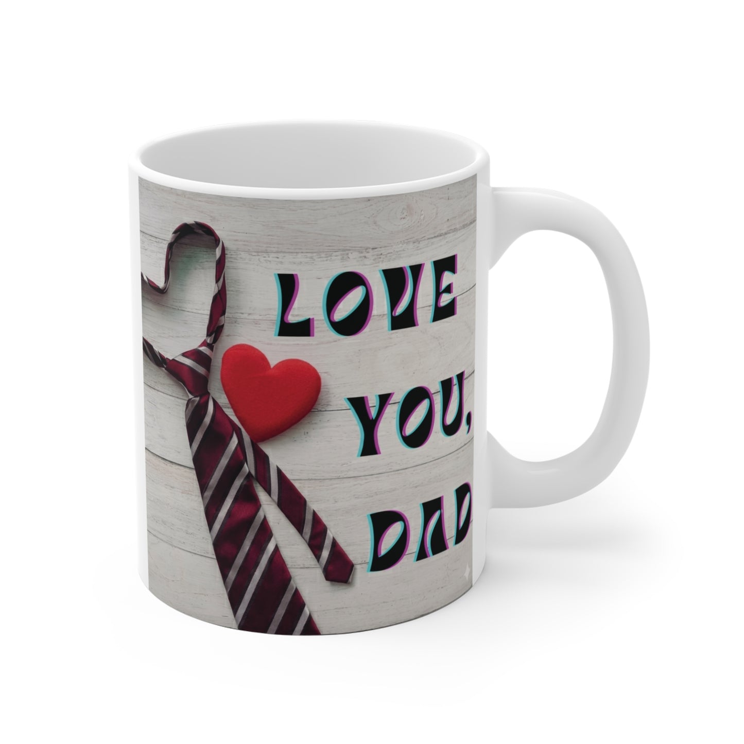 Love You Dad 11oz mug with red heart and tie design, perfect Father’s Day gift for dad