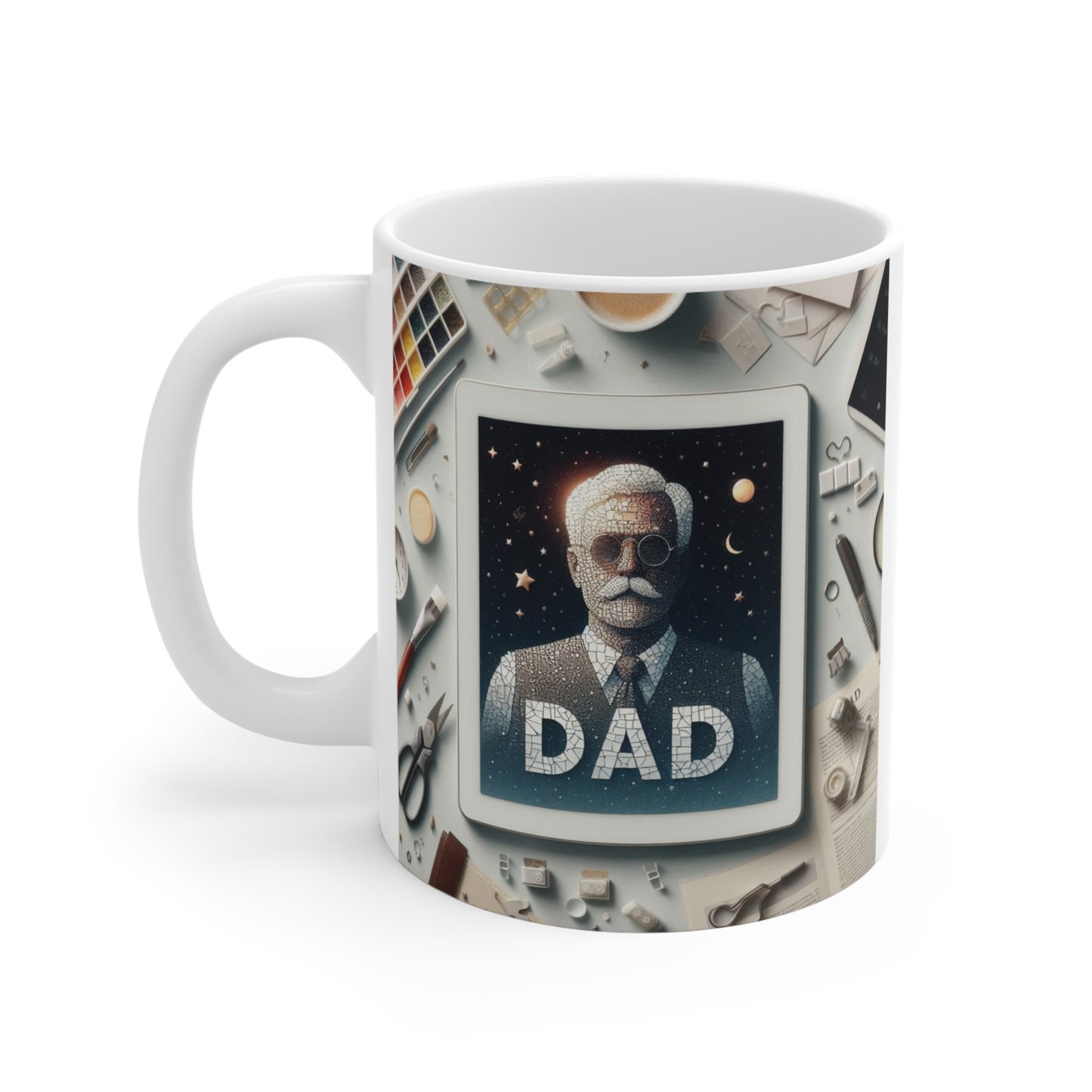 Creative dad mug with vintage portrait illustration and artistic design