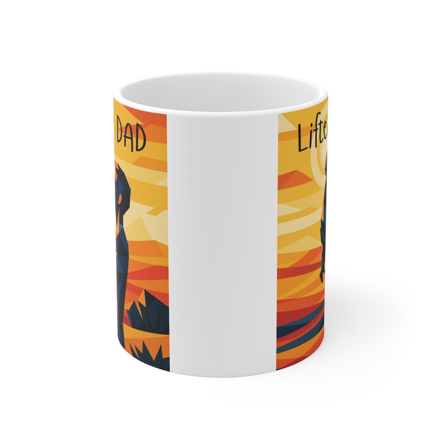 Father’s Day coffee mug with colorful sunset dad and child artwork