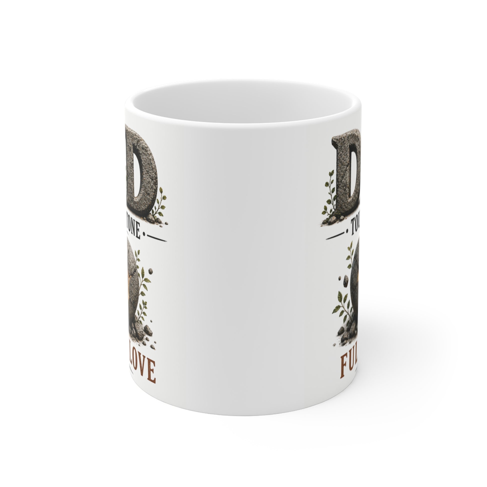 sentimental dad mug with heart and stone design, tough as stone full of love gift for father