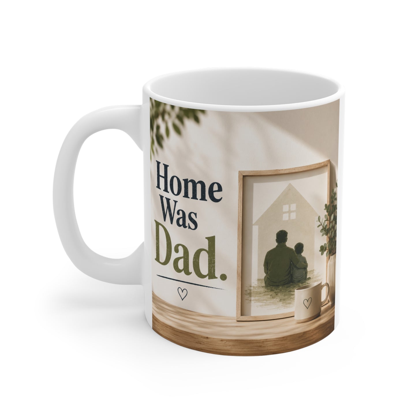 Neutral tone 11oz dad coffee mug with heartfelt family-inspired illustration
