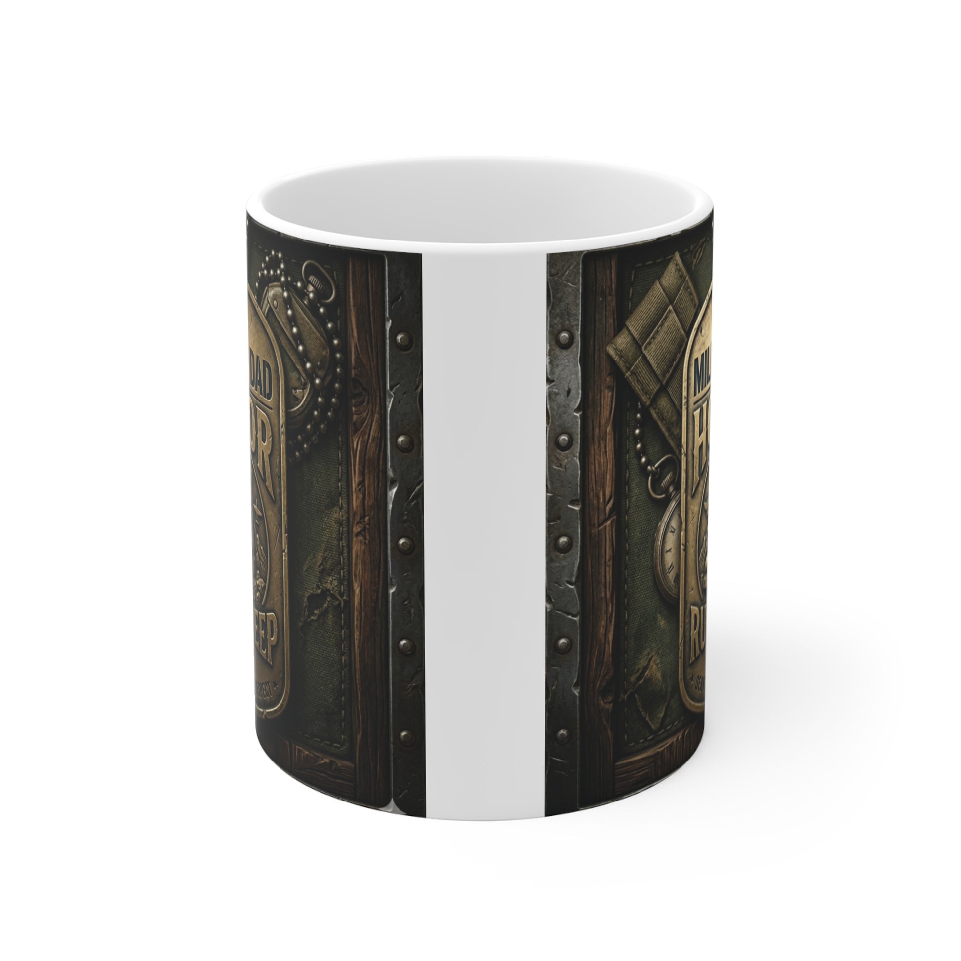 Patriotic Army dad mug with “Honor Runs Deep” text, durable ceramic 11oz cup for military father or veteran gift