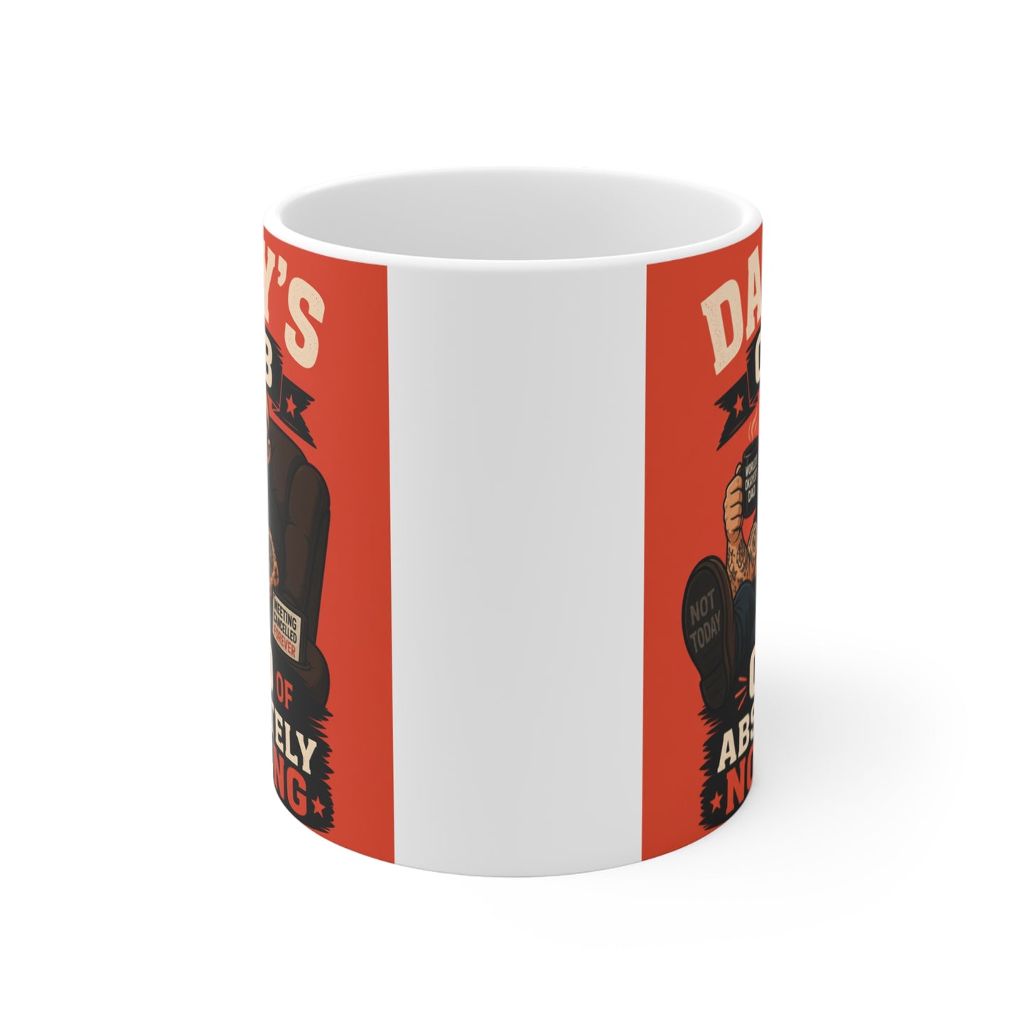 Humorous dad coffee mug with bold red and black design reading CEO of Absolutely Nothing, perfect gift for Father’s Day or birthday