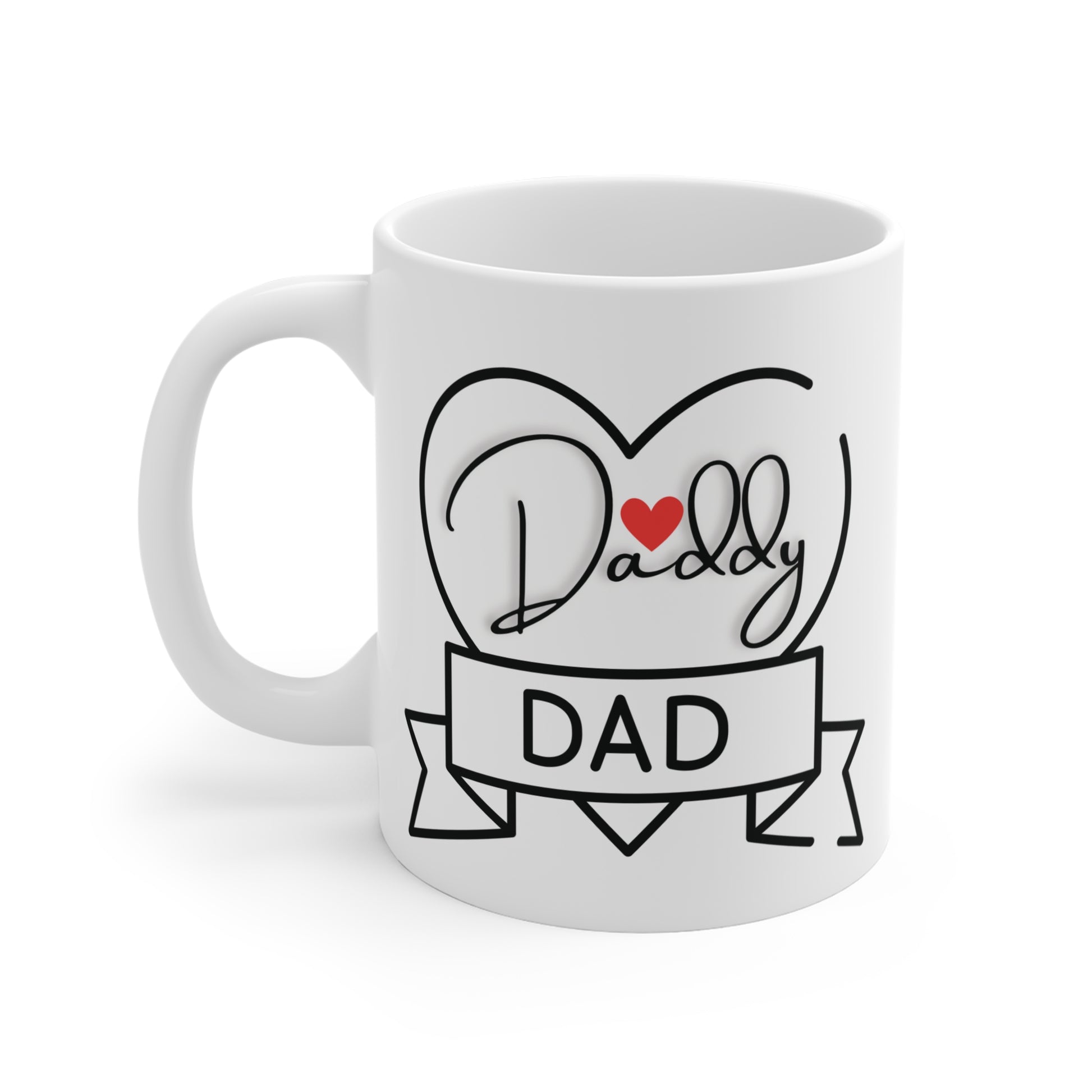 Cute daddy mug with heart illustration and dad text, 11oz coffee cup ideal gift for dad birthday Christmas or new dad present