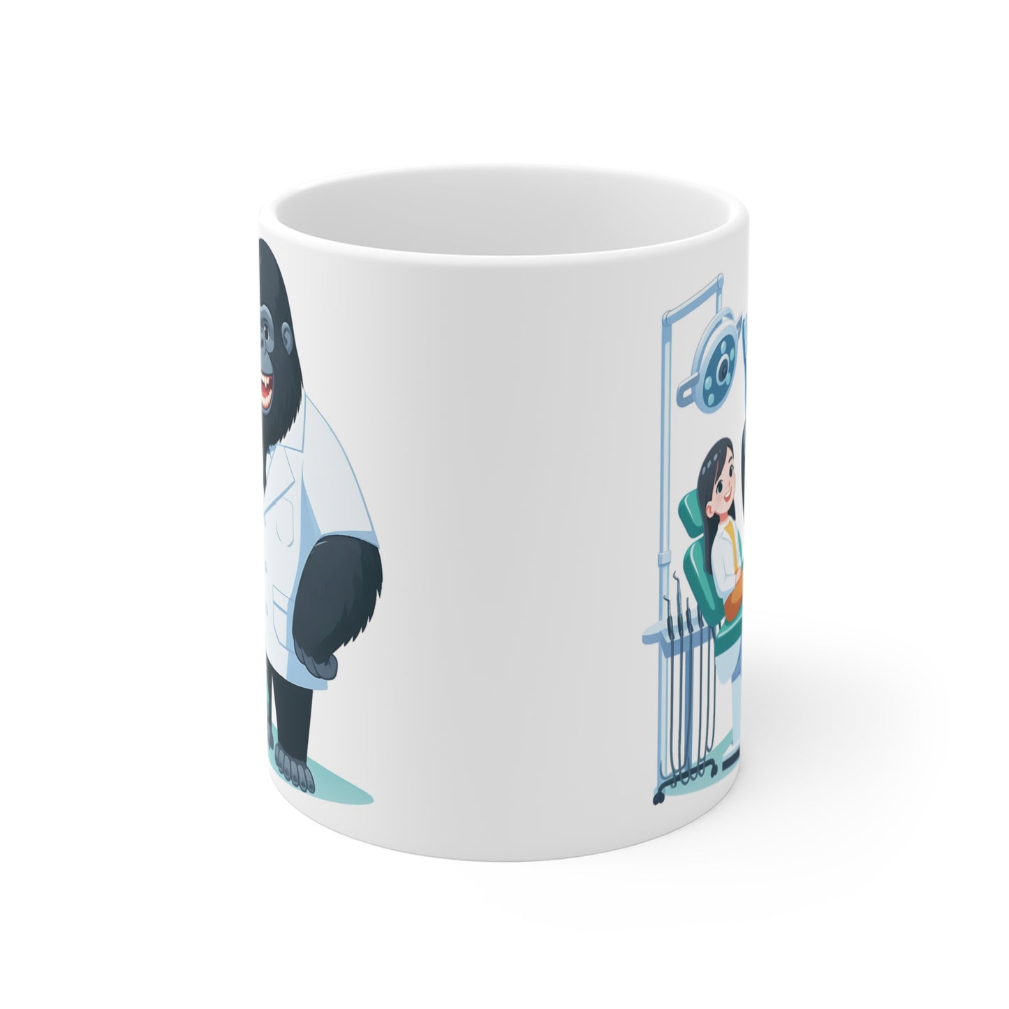 Dental Hygiene Mug (Funny Cartoon Gorilla Dentist & Human Patient)