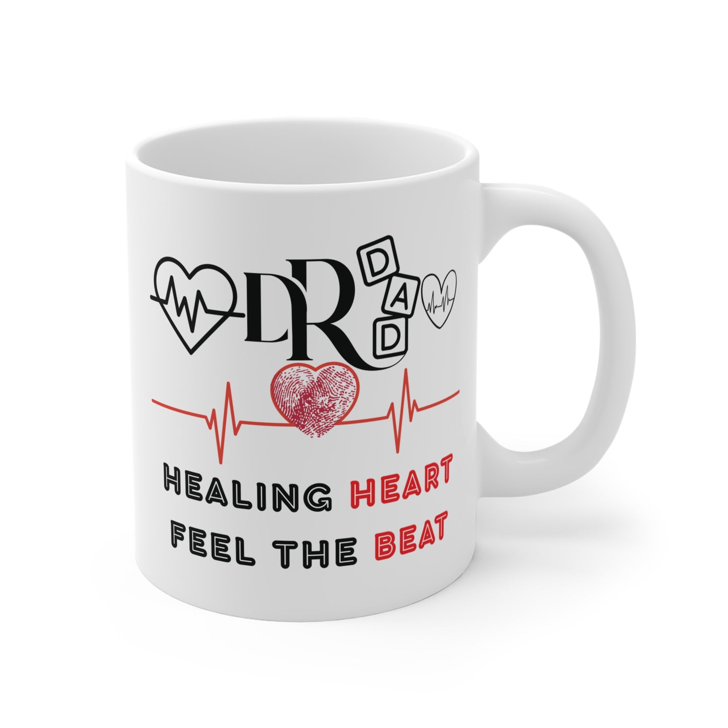 Doctor Dad mug with DR DAD text and ECG heartbeat design, healing heart coffee mug gift for physician father