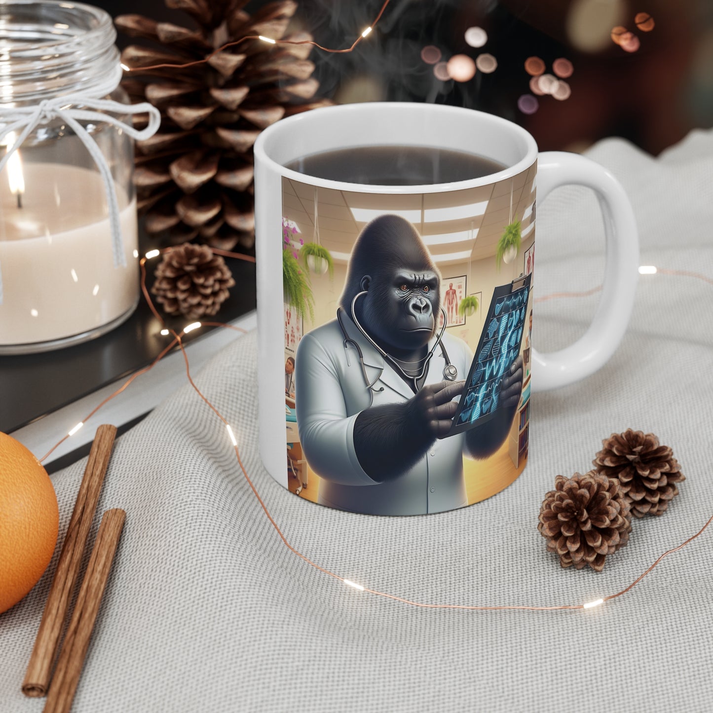 Doctor Gorilla Coffee Cup Examining X-Rays