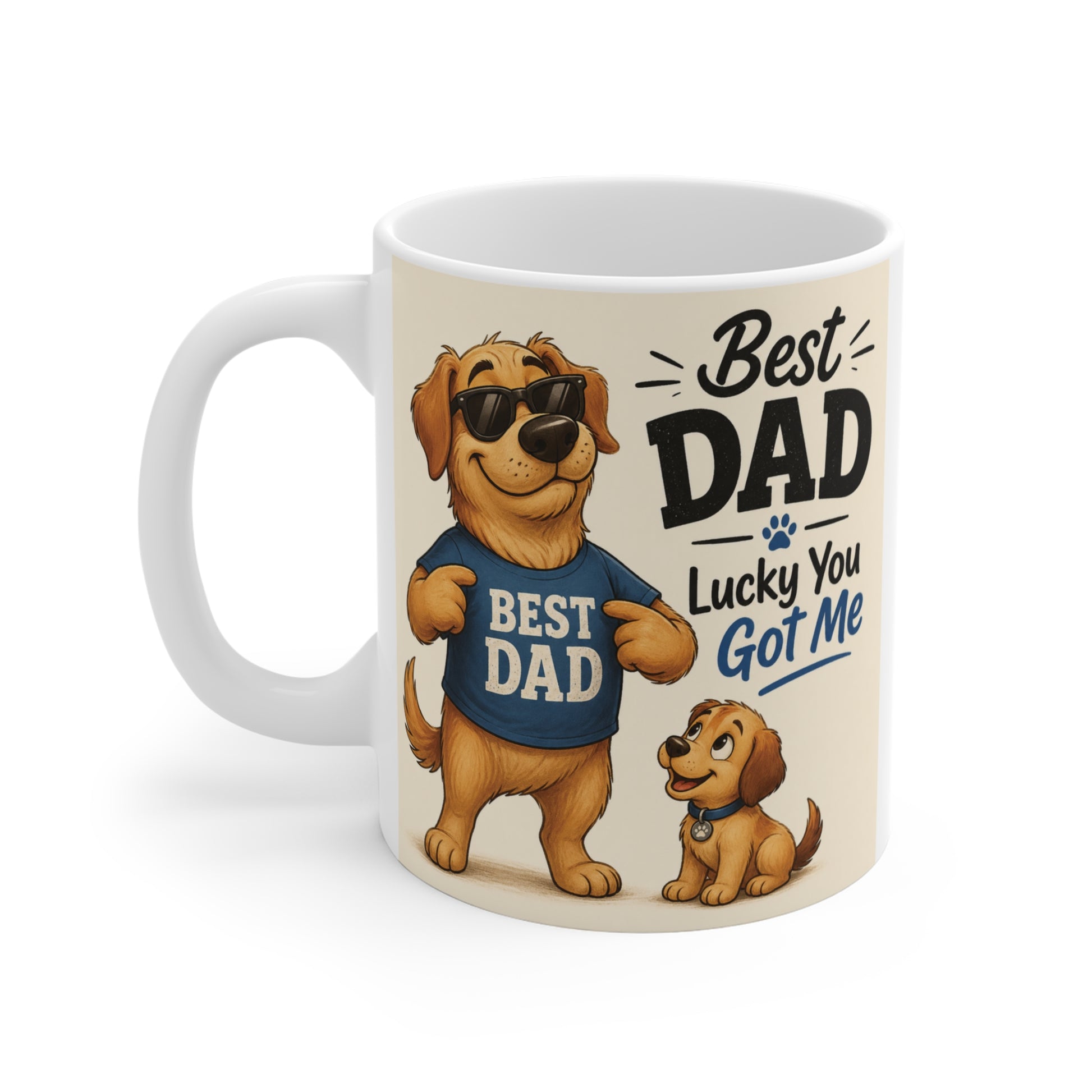 Funny dog dad coffee mug 11oz with adorable papa dog and puppy illustration, perfect gift for Father’s Day or dad birthday