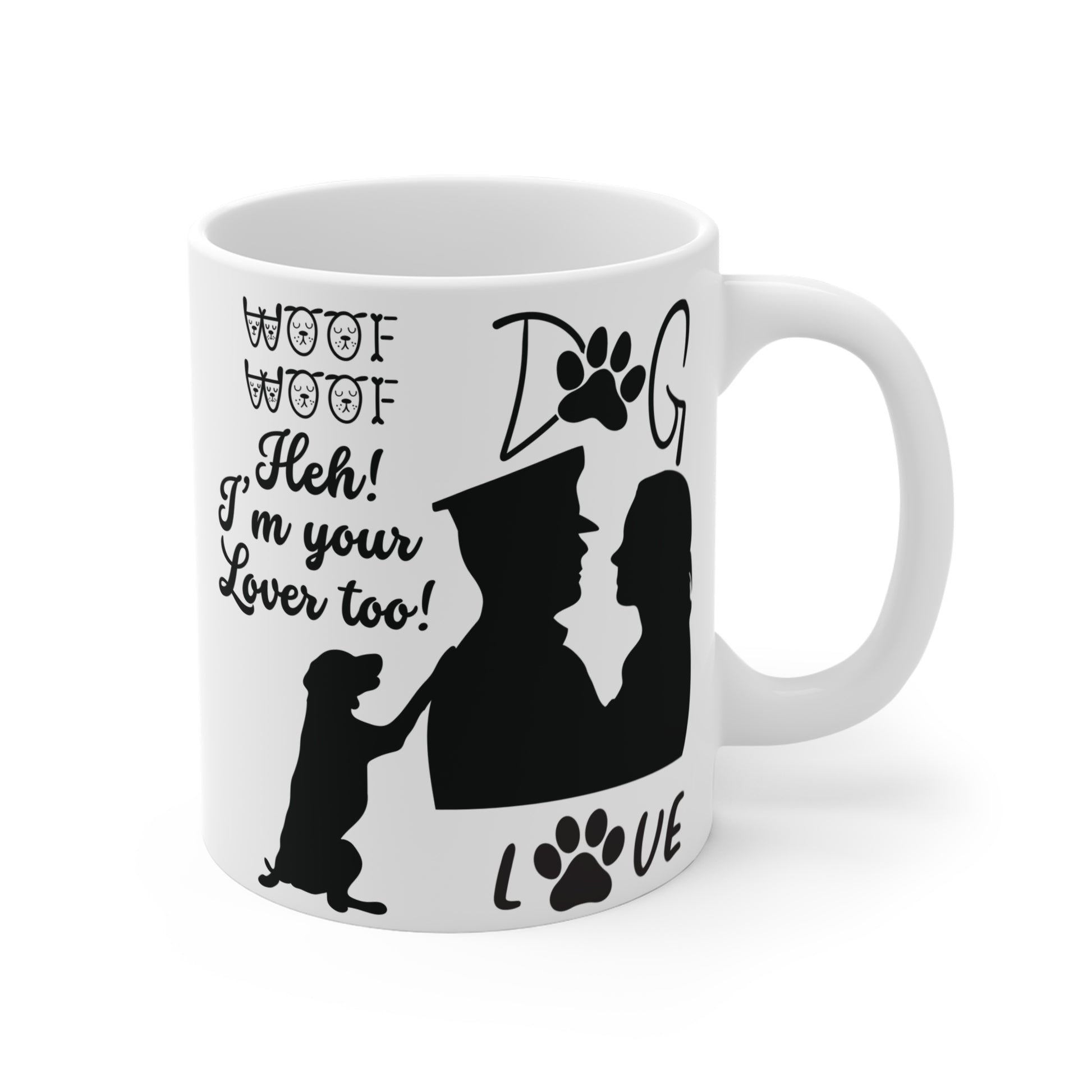 Cute pet lover mug with dog silhouette, paw prints, and romantic message for couples who love dogs, perfect gift for dog owners