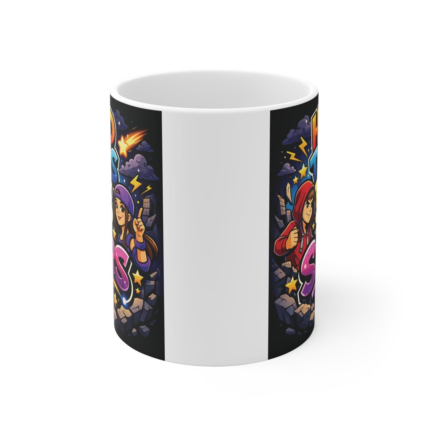 Motivational ceramic mug featuring bright star-themed typography for teens and adults
