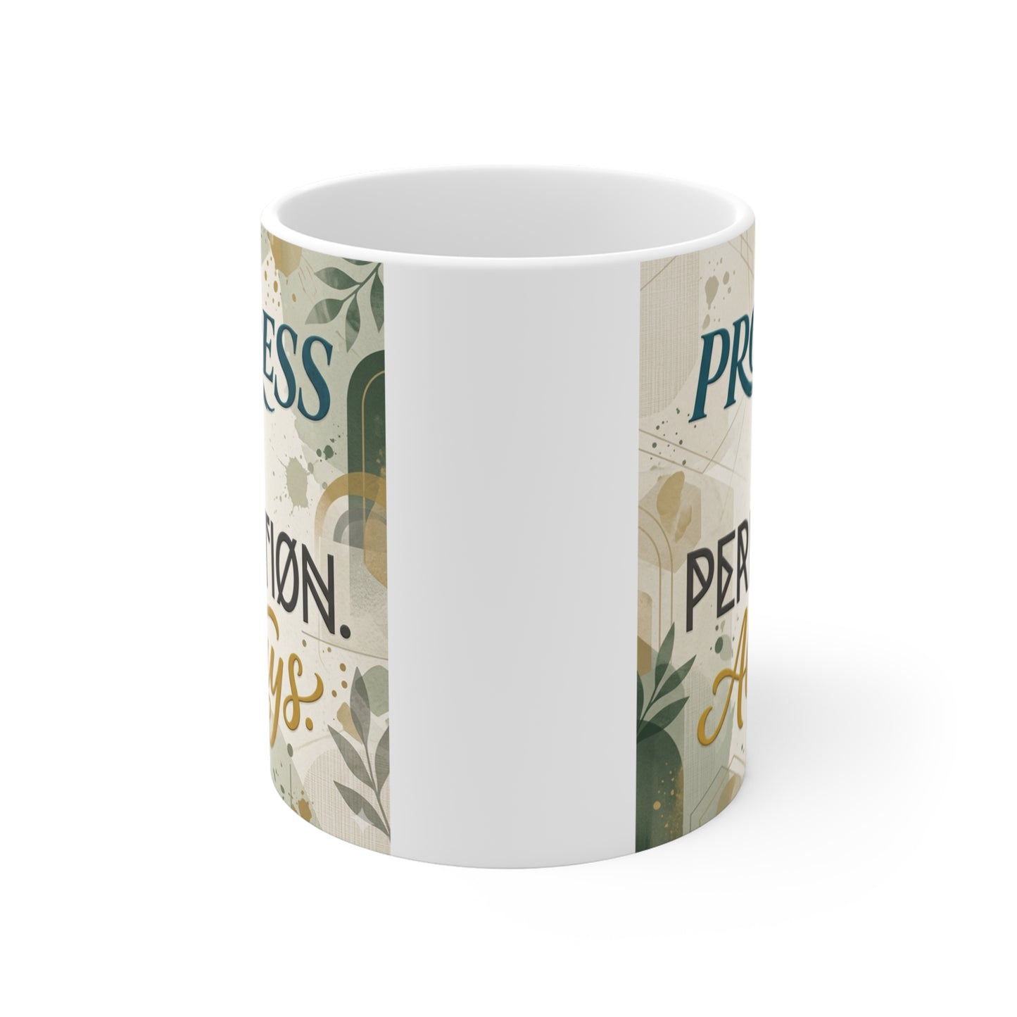 Motivational coffee mug with aesthetic lettering and positive mindset message