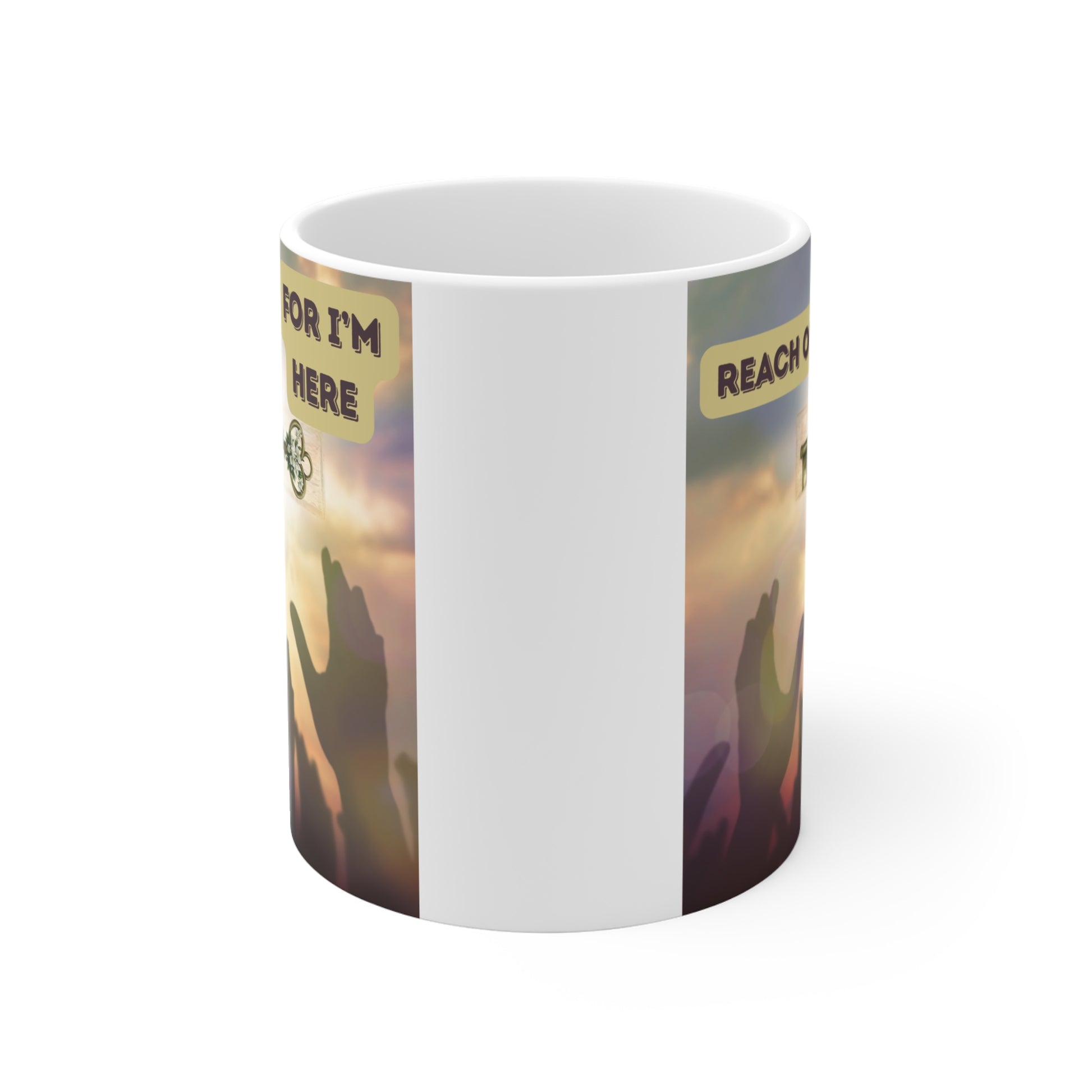 Faith-based mug with cross symbol, worship hands and uplifting message, spiritual gift for believers