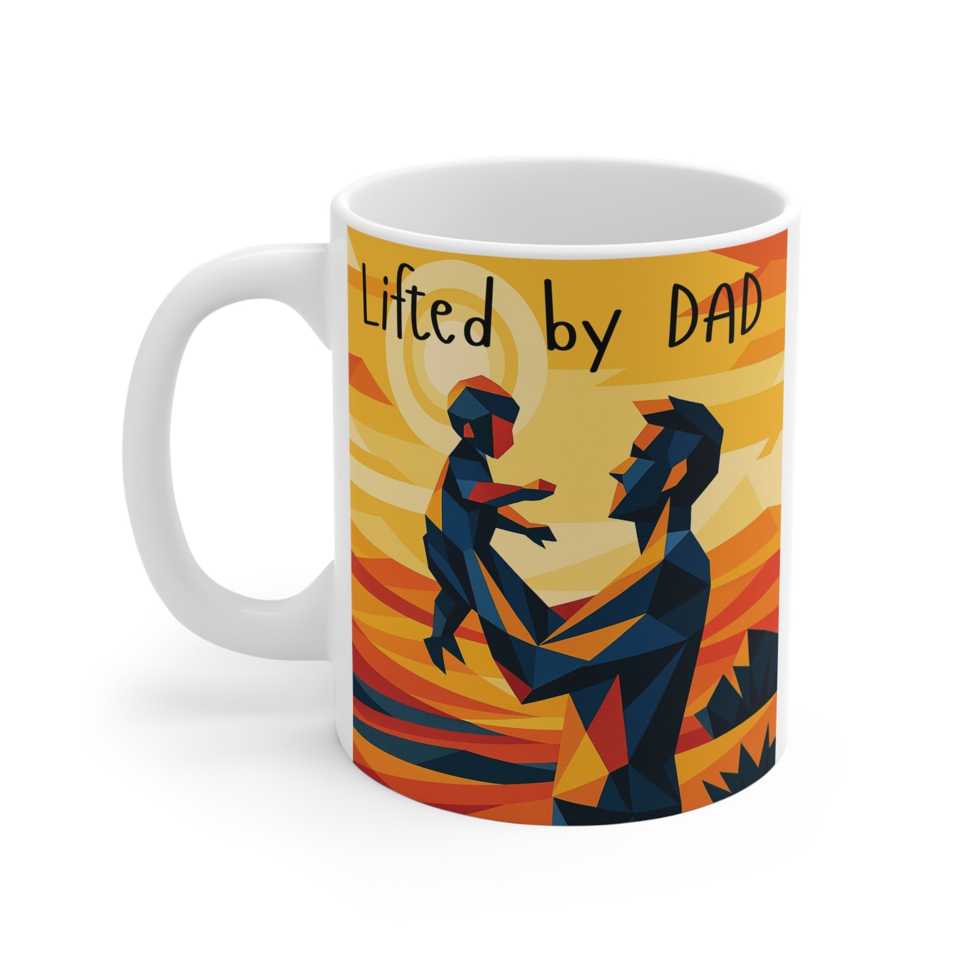 Unique gift mug for dad featuring modern low poly family illustration

