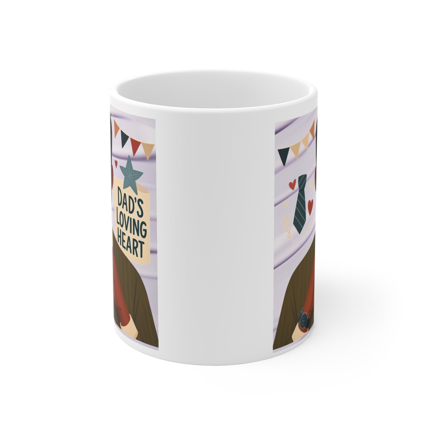 Cute dad mug with heart hand gesture illustration, emotional Father’s Day gift, ceramic 11oz coffee cup for loving father