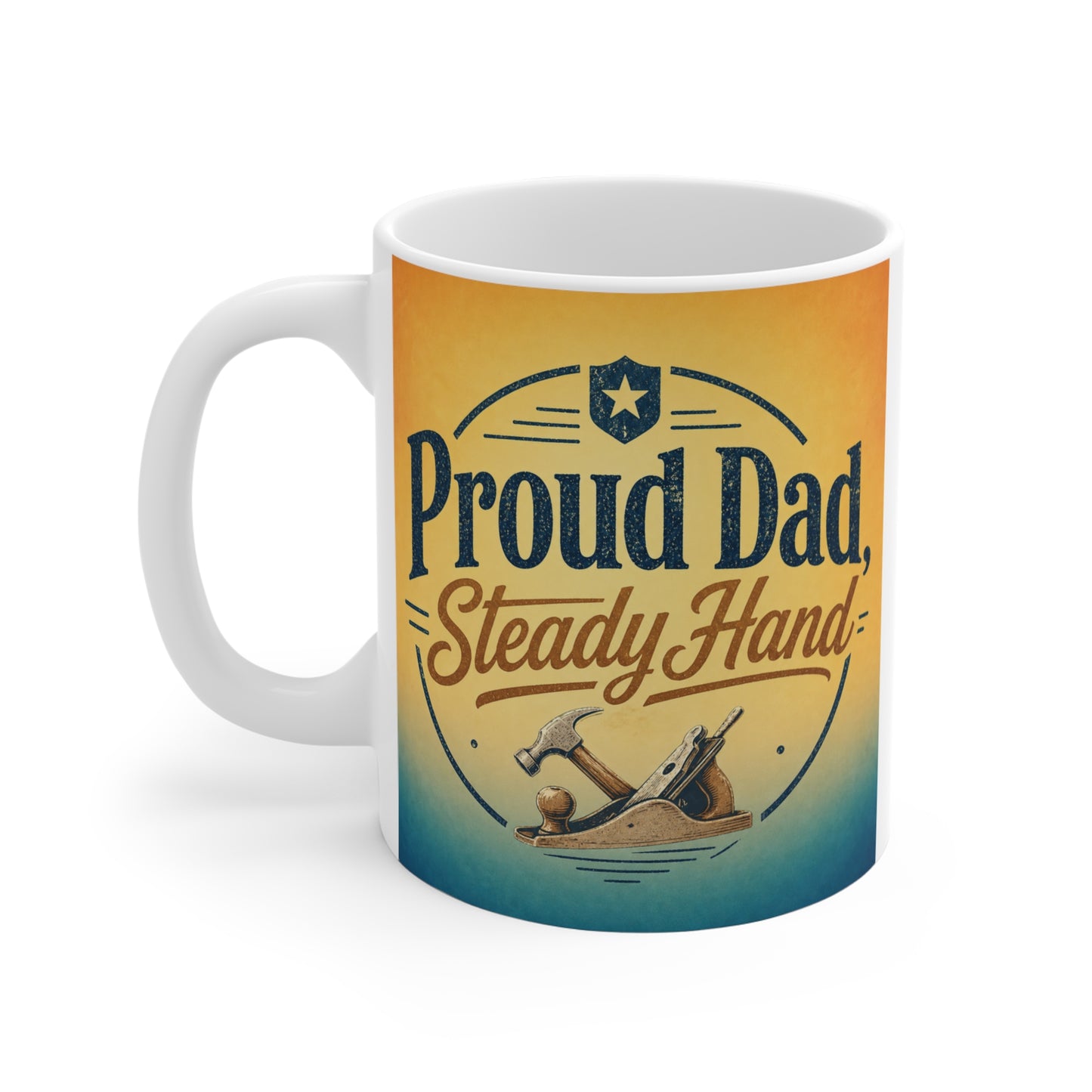 Stylish dad coffee mug with Proud Dad message and classic design, perfect for everyday use or gift giving