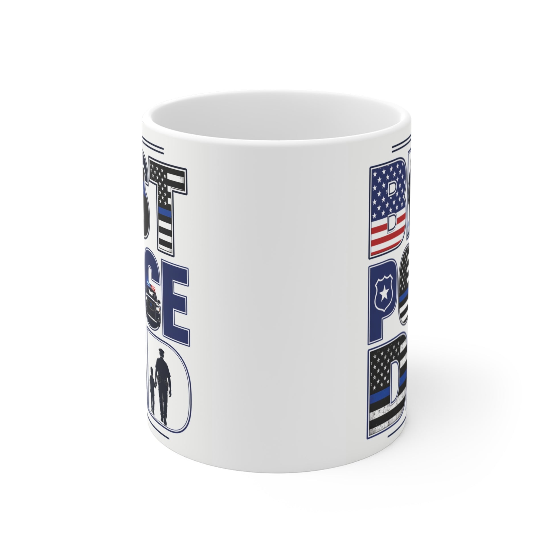 Police officer mug for dad, 11oz patriotic coffee cup honoring law enforcement family gifts