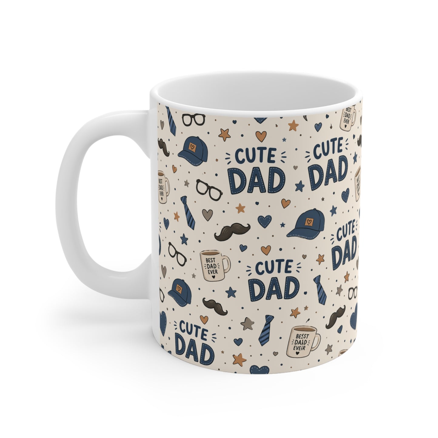 Dad pattern coffee mug 11oz ceramic cute dad mug with fun icons, perfect birthday gift for dad from kids