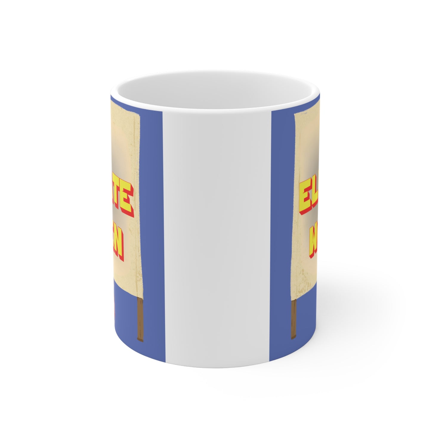We Elevate Women coffee mug with bold retro typography and diverse women illustration, feminist empowerment gift for her