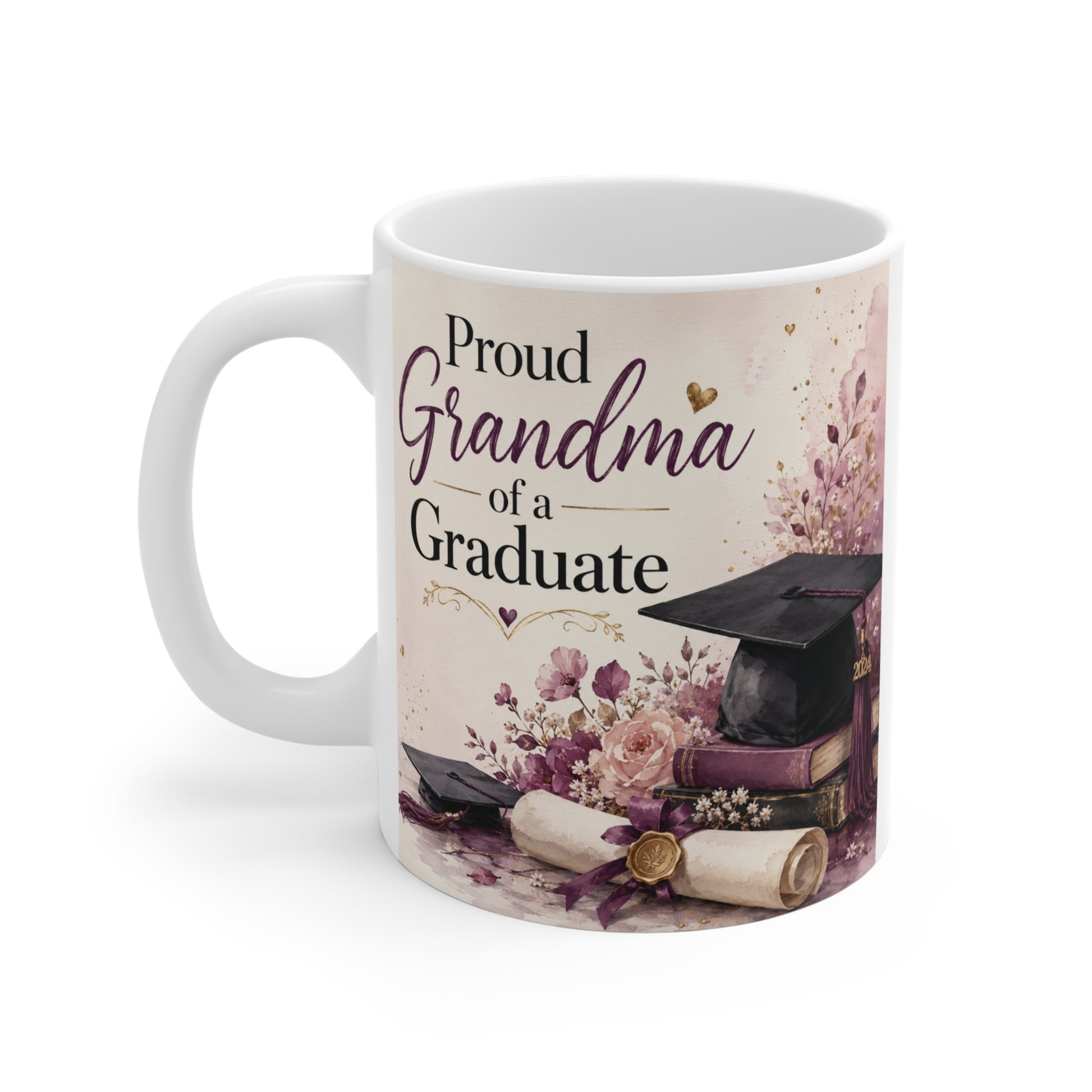 Floral graduation keepsake mug for proud grandmother celebrating a high school or college graduate.