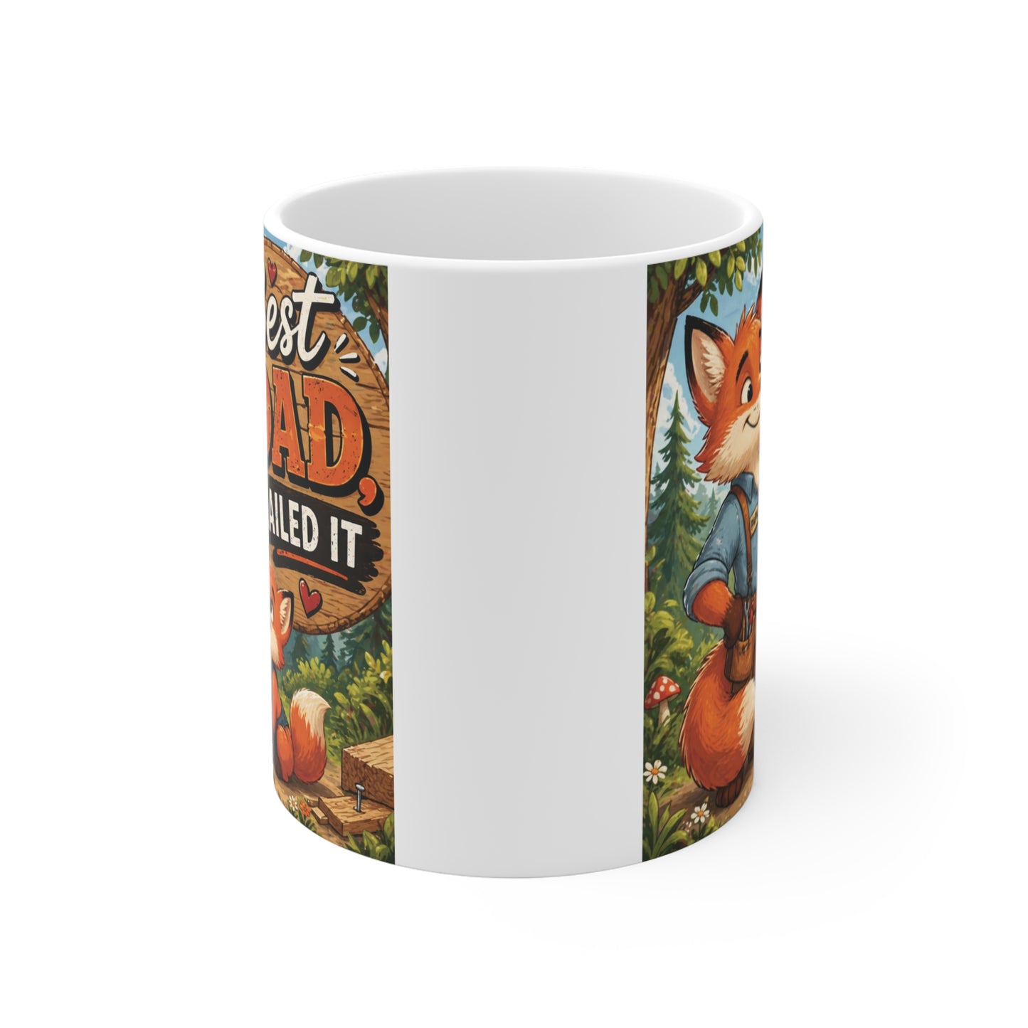 Funny dad coffee mug featuring cartoon fox dad and child, perfect Father’s Day gift 11oz mug