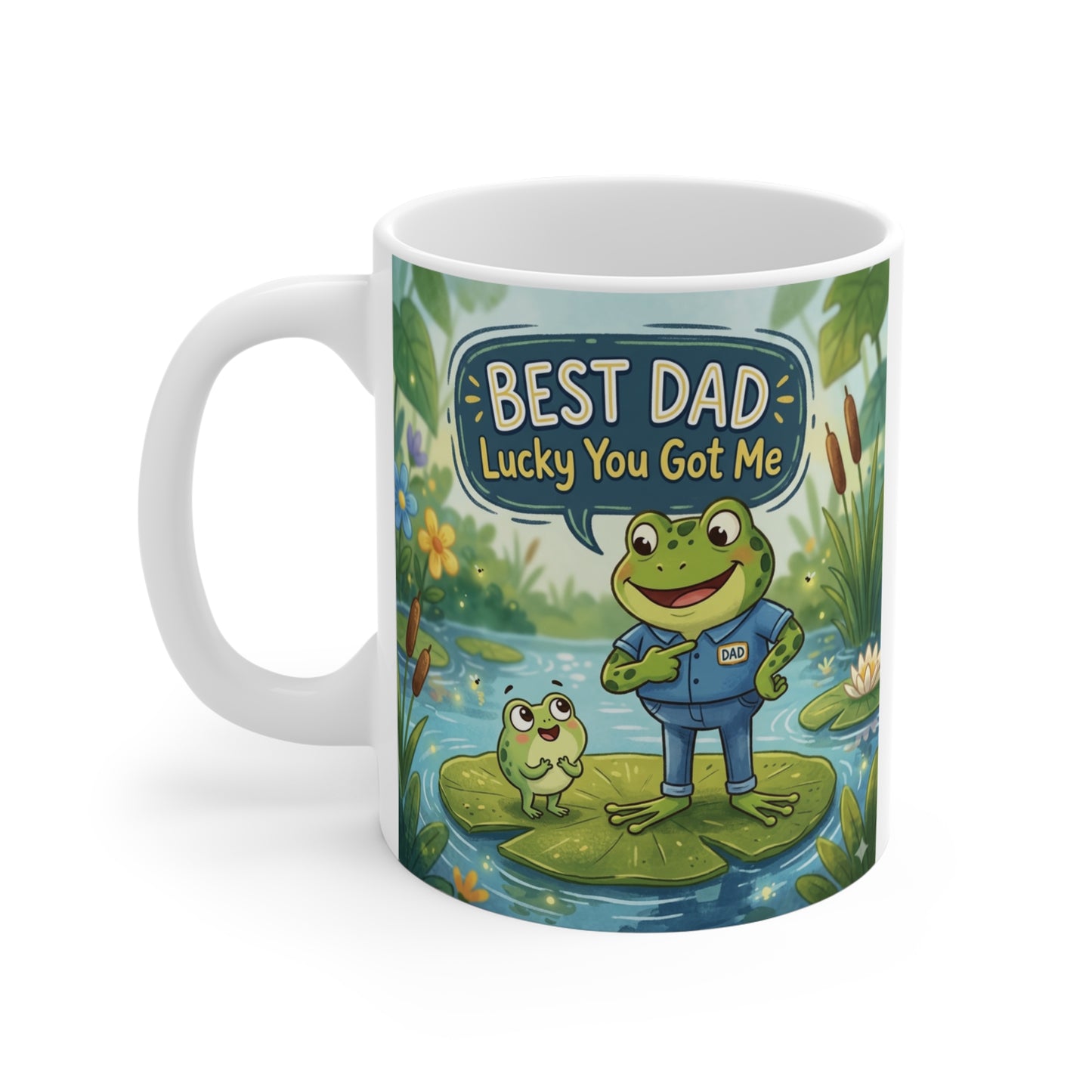 Funny father’s day mug with frog illustration and Best Dad message, 11oz coffee cup gift for dad from kids