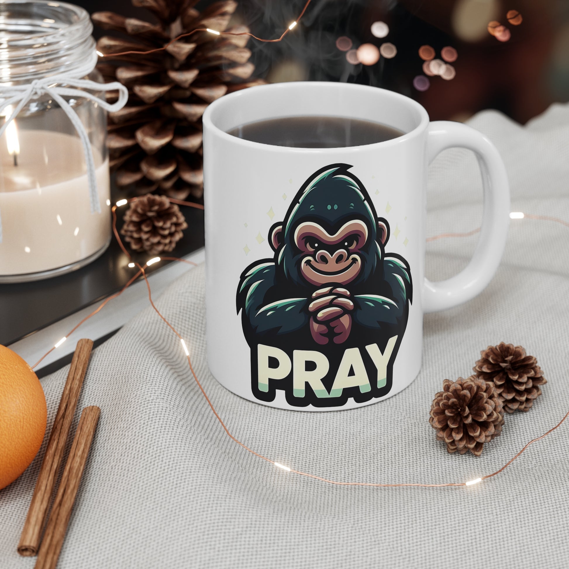 Funny Animal Gift Mug (Spiritual Gorilla in Prayer Mug)