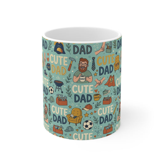 Cute dad mug 11oz with colorful cartoon pattern, funny dad coffee cup gift for Father’s Day or dad birthday