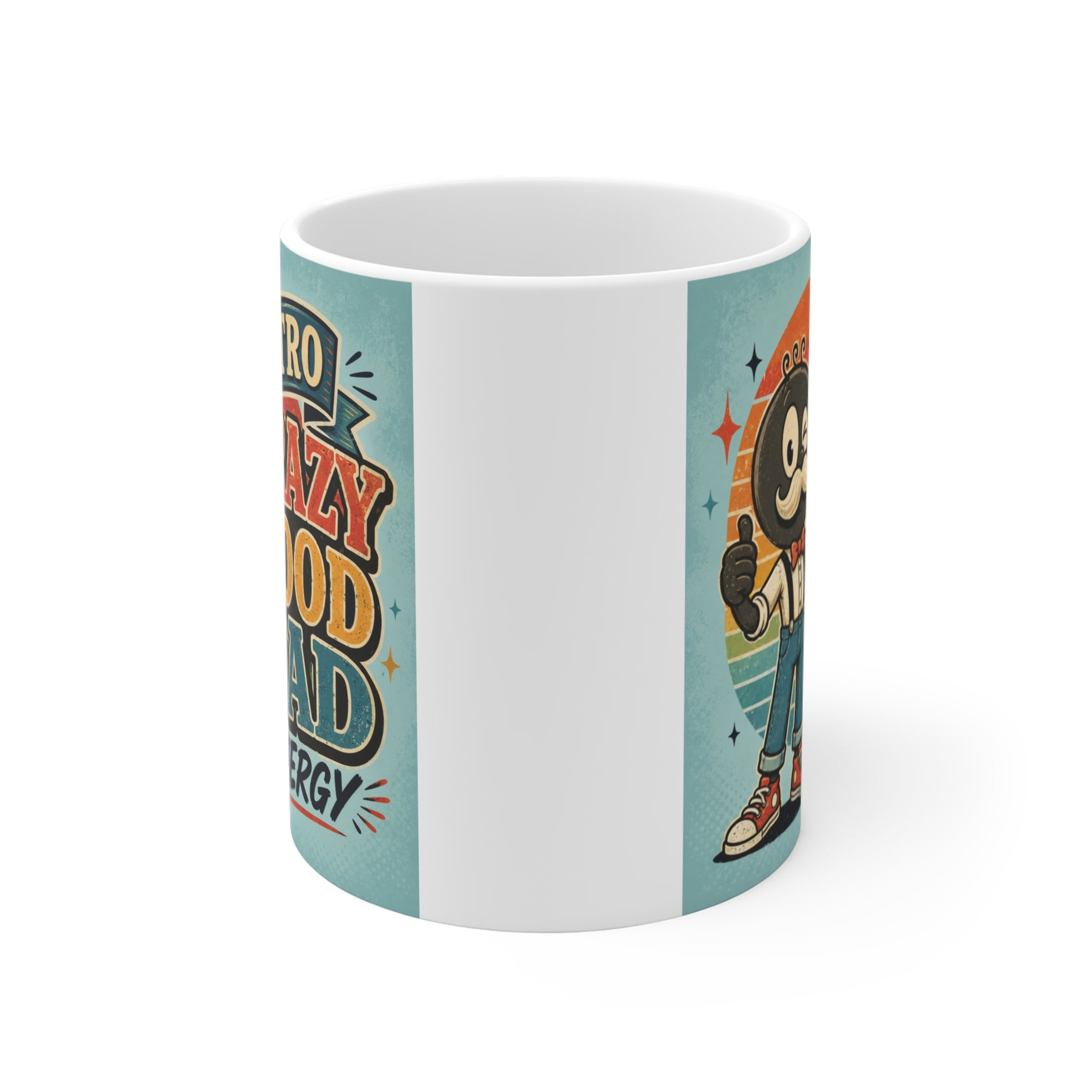 Funny dad coffee mug with retro typography and cartoon character artwork for Father’s Day gift