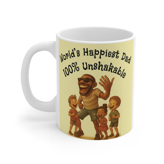 World’s happiest dad illustration with kids laughing, 100% unshakable father design, joyful family bonding concept