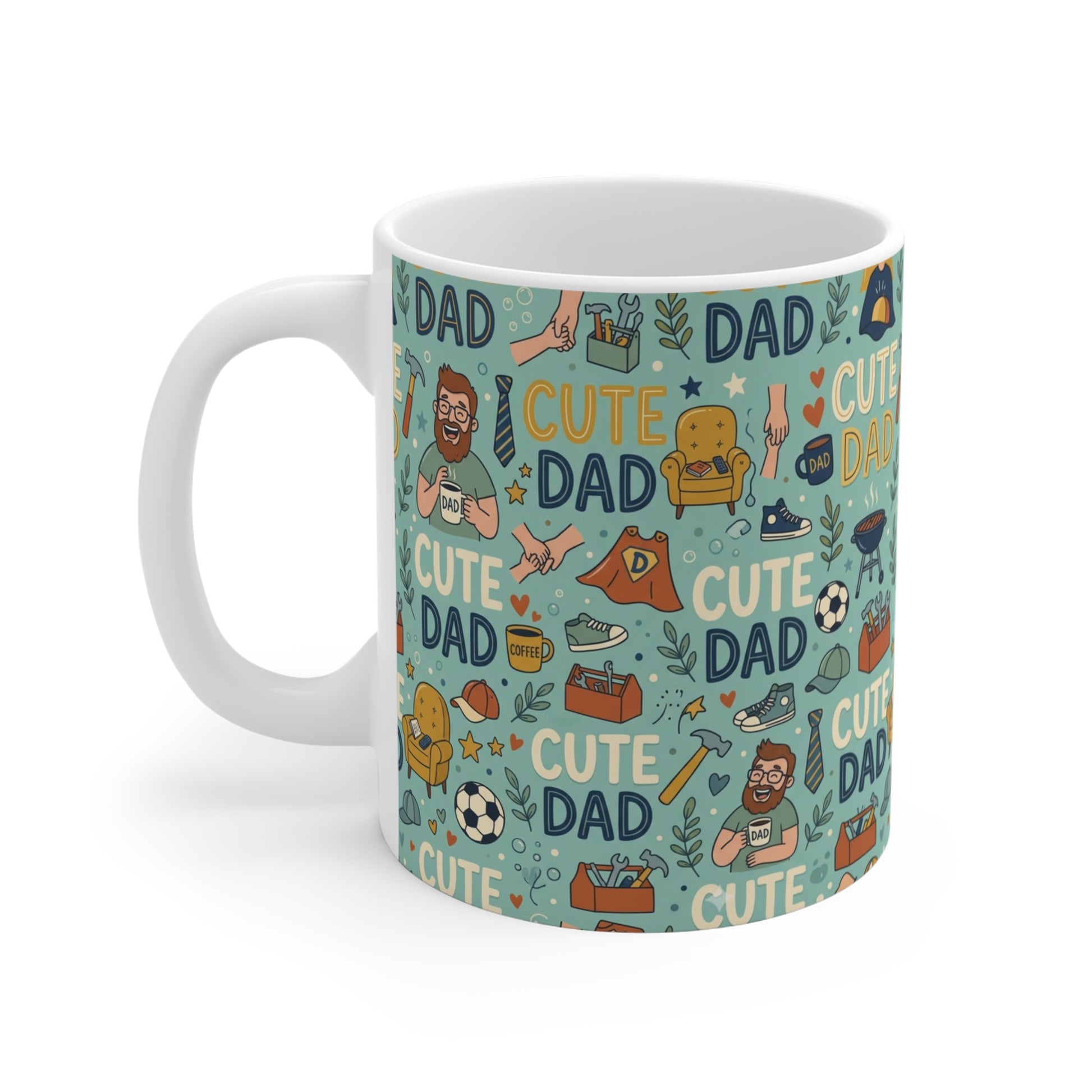 Adorable cute dad coffee mug with playful illustrations, unique gift for dad from kids, dishwasher safe ceramic cup
