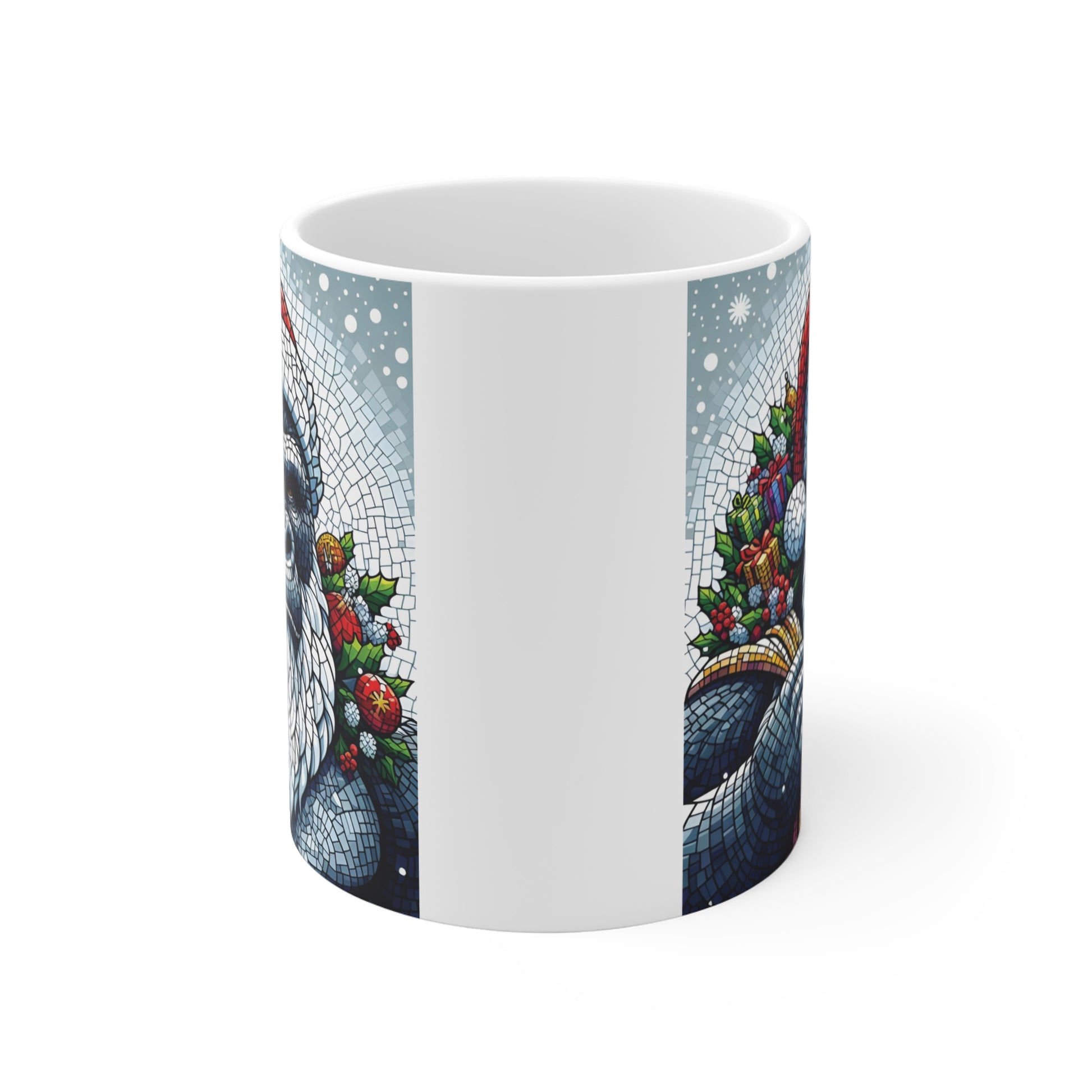 Funny Gorilla Santa Coffee Mug – Festive Gorilla Christmas Mug with Mosaic Artwork for Holiday Coffee and Tea Lovers