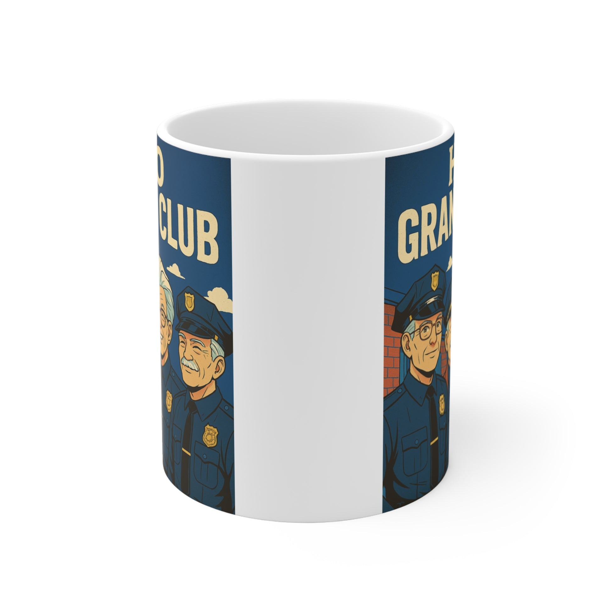 Funny retired police officer grandpa mug with Hero Grandpa Club text and retro law enforcement artwork, perfect gift for grandfathers.
