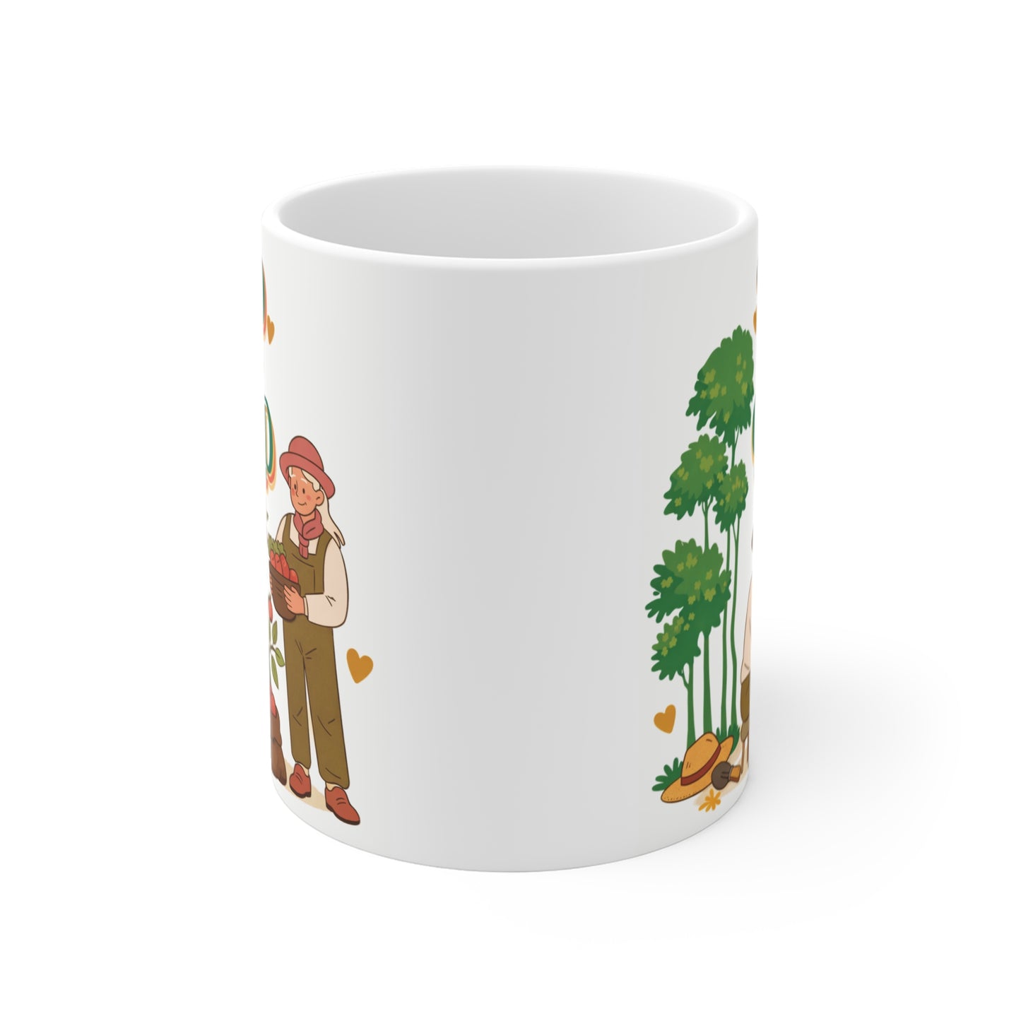 Ceramic gardening coffee mug with Old But Gold quote and charming vintage garden illustration.