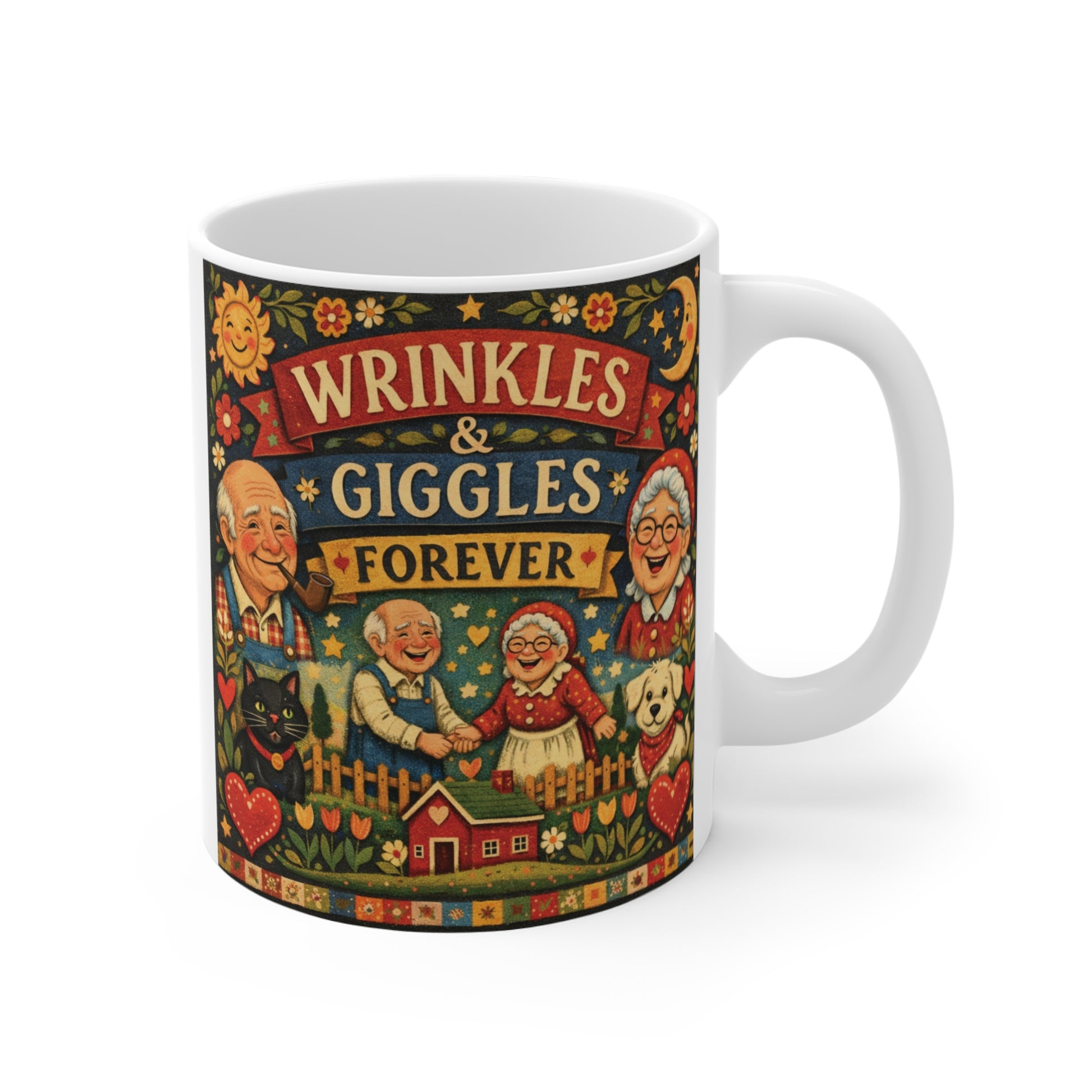 Wrinkles & Giggles Forever vintage folk art 11oz ceramic coffee mug for grandparents