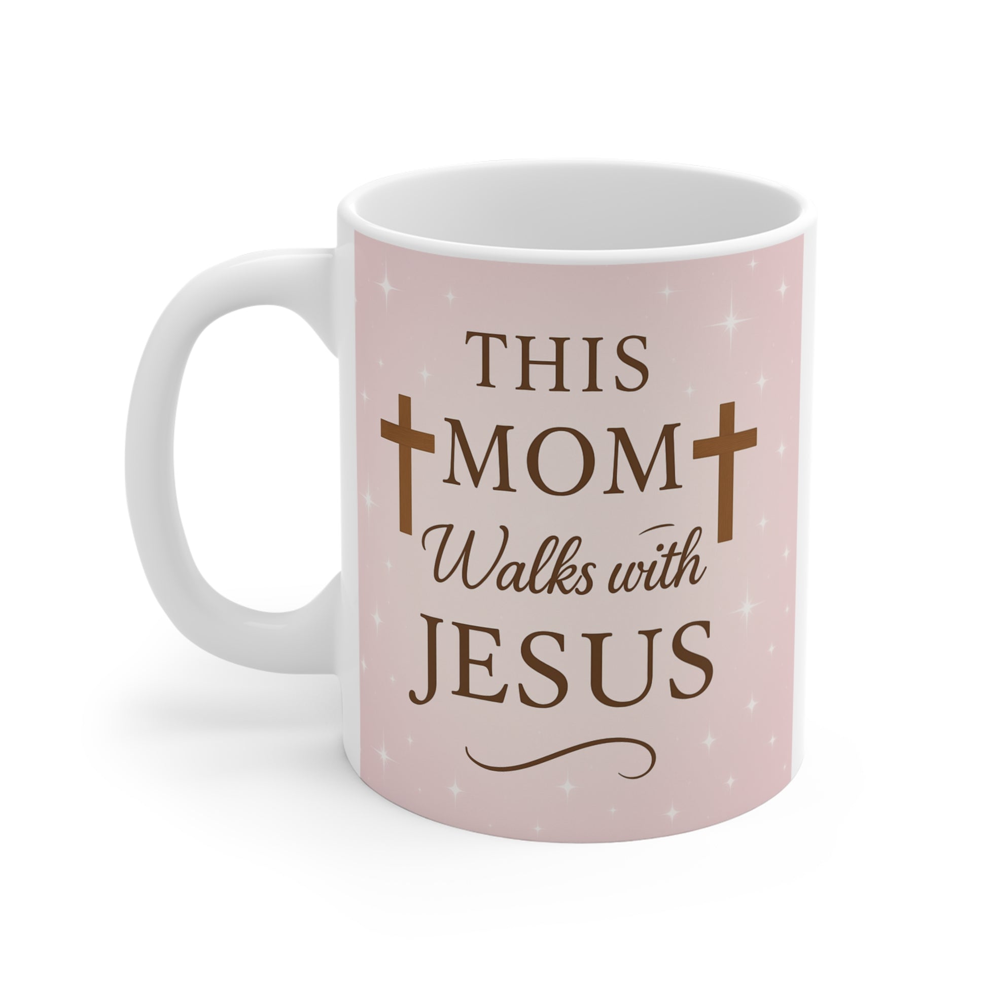 Inspirational religious mug for mom with faith message and elegant typography